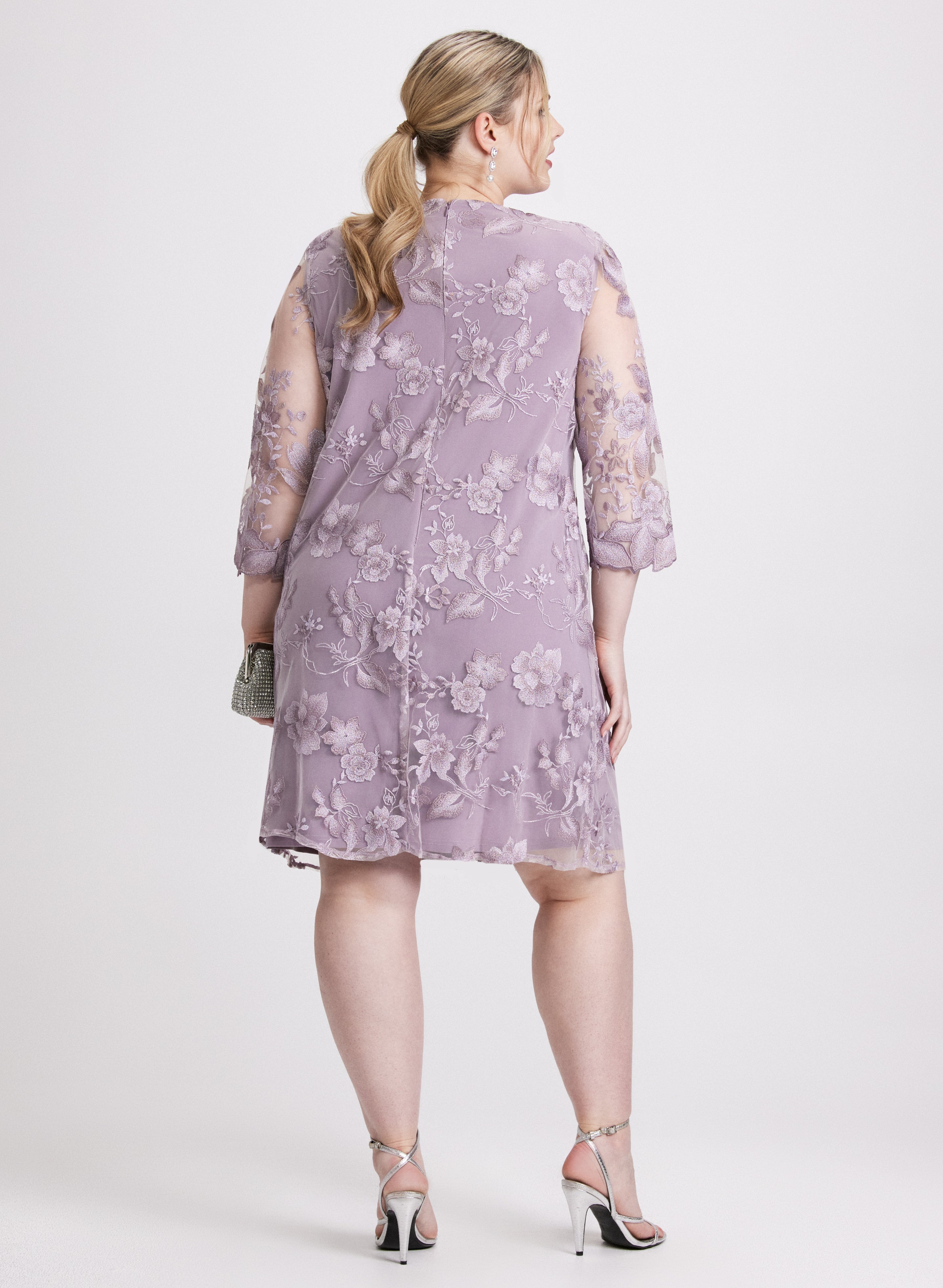 Floral Embroidered Illusion Dress for Women - Elegant Sheer Mesh Evening Gown for Weddings, Parties & Special Occasions