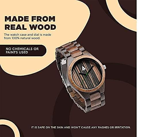 Treehut Men's Wooden Watch - Walnut & Ebony Wood Strap, Quartz Analog with Miyota Movement, Stainless Steel Back - Perfect for Casual Wear, Outdoor Activities & Unique Gifts