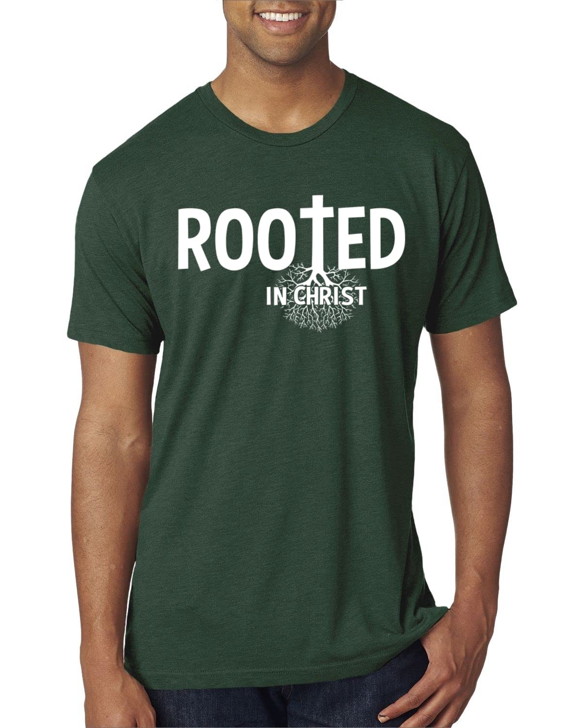Rooted in Christ Inspirational Christian Men's Premium Tri-Blend T-Shirt - Comfortable Faith-Based Apparel for Church, Bible Study & Daily Wear