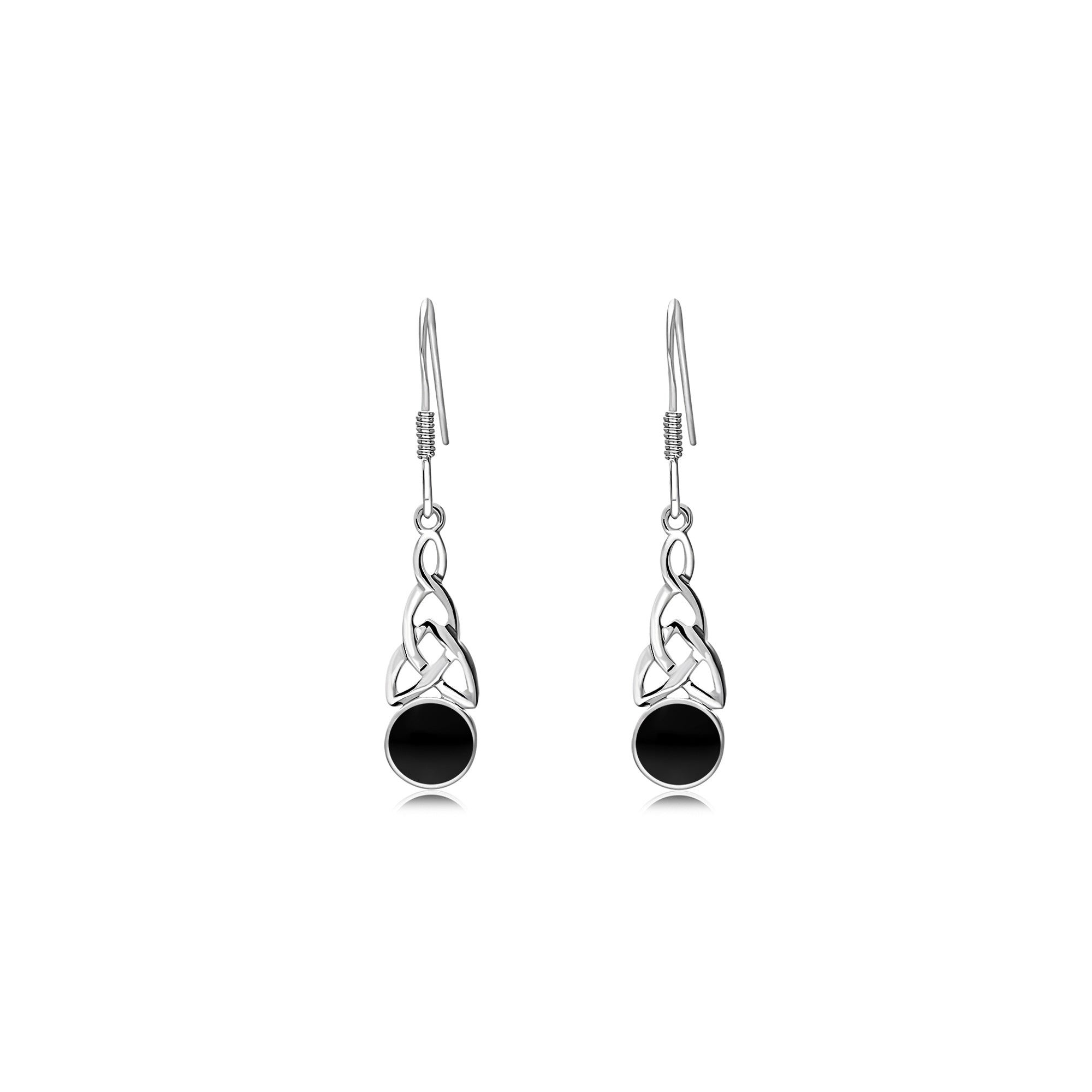 Sterling Silver Whitby Jet Celtic Round Drop Earrings for Women - Elegant Gothic Jewelry for Parties, Weddings & Special Occasions