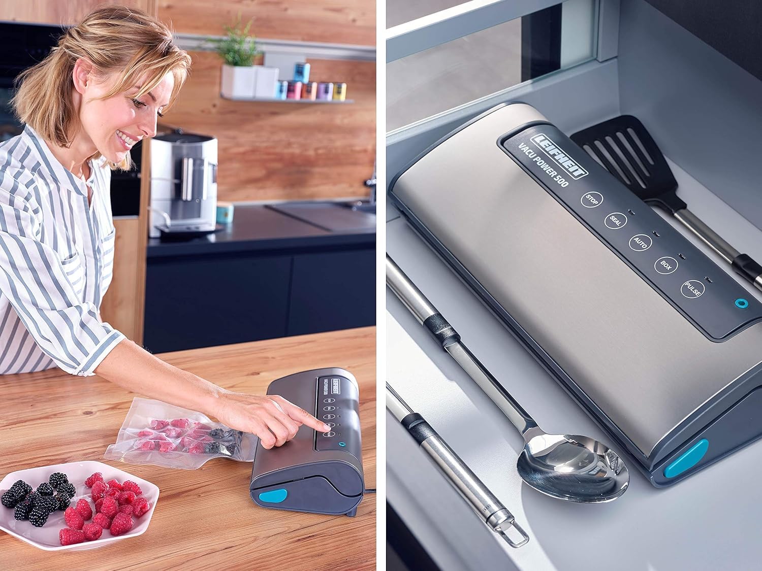Leifheit Vacu Power 500 Food Vacuum Sealer Machine with 10 Vacuum Bags (20x30cm) - Perfect for Meal Prep, Sous Vide Cooking & Food Storage