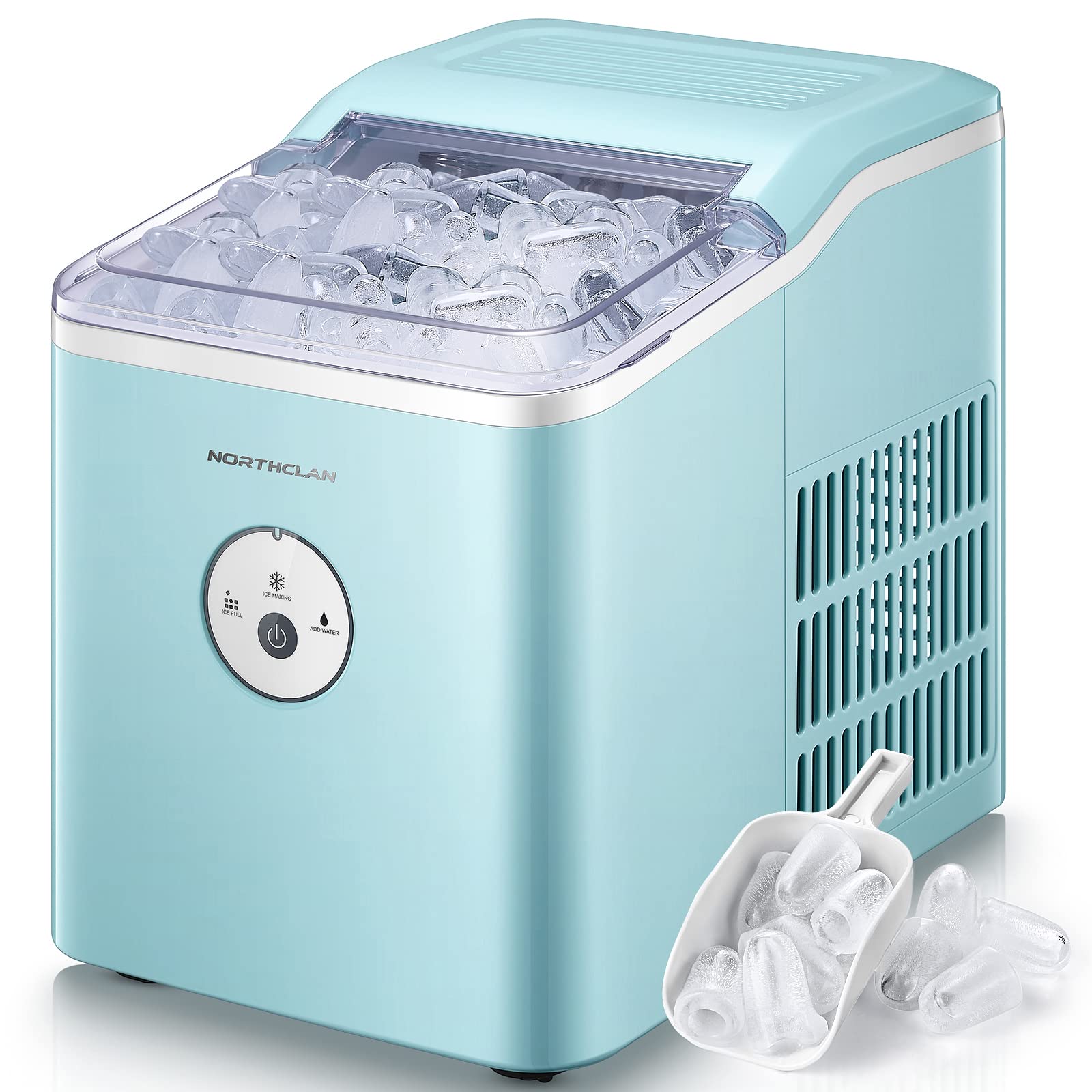 NORTHCLAN Portable Countertop Ice Maker Machine - 28 lbs Daily, 9 Cubes in 6 Mins with Ice Scoop & Basket - Compact Ice Cube Maker for Home, Kitchen, Office, Bar, Party & Outdoor Gatherings - Mint Green