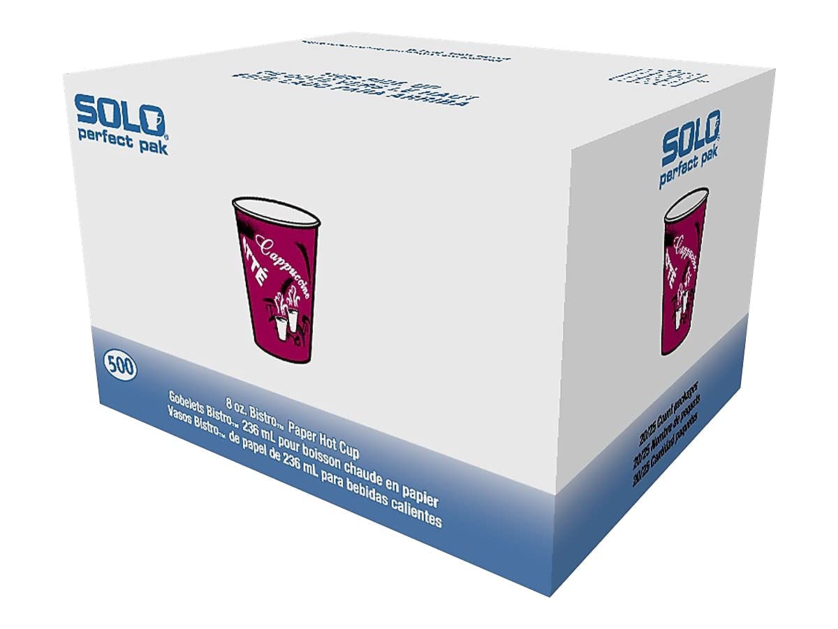 Solo Cup OF8BI0041 Bistro Design 8oz Maroon Paper Hot Drink Cups - 500 Pack/Carton - Perfect for Coffee, Tea, Hot Chocolate in Cafes, Offices & Events