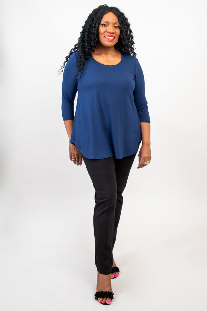 Jazz 3/4 Sleeve Top for Women - Soft Bamboo Fabric in Indigo Blue - Perfect for Casual Wear, Yoga & Summer Outfits