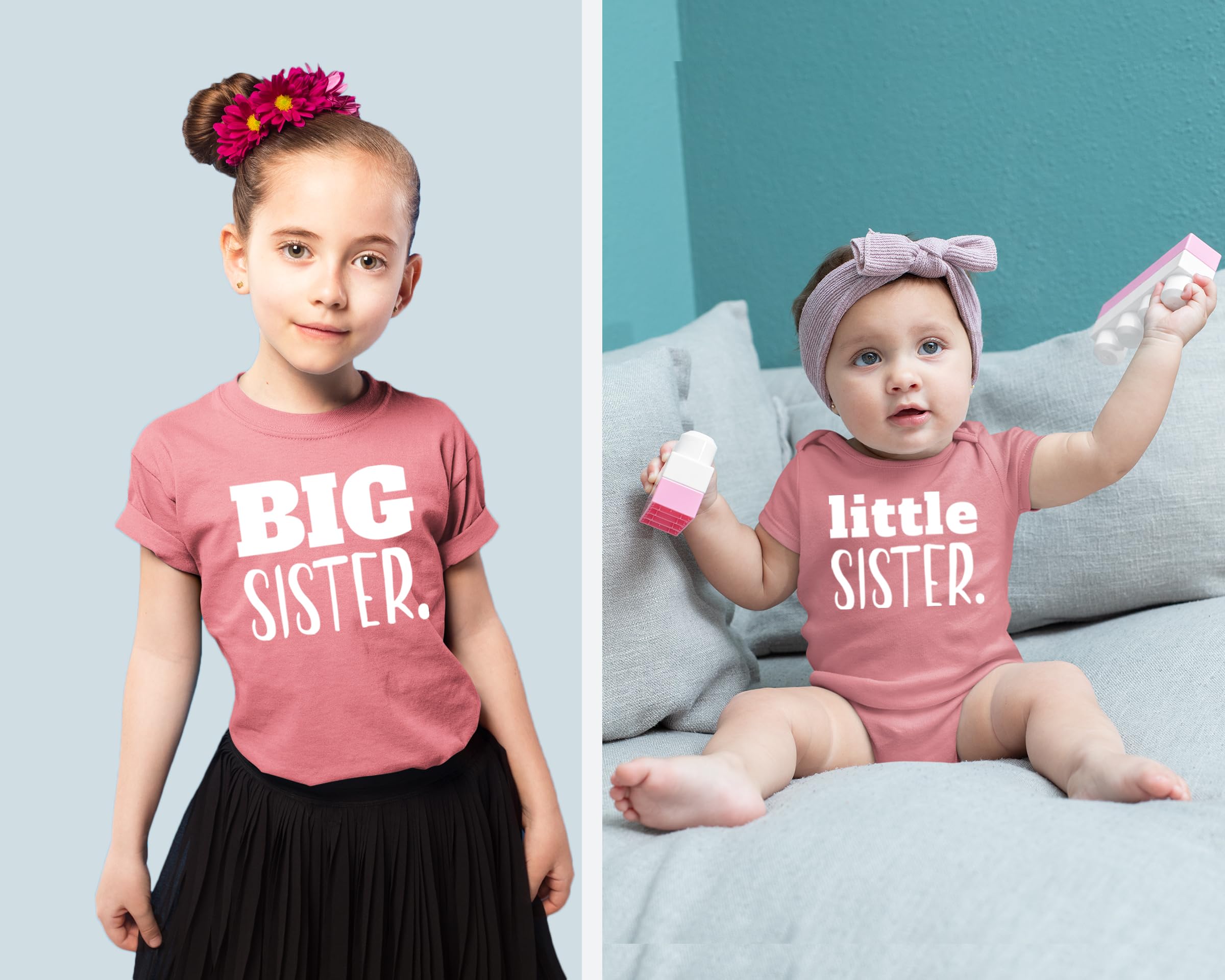 Big Sister Little Sister Matching Outfits - Cute Shirt Gift Set for Girls & Newborn Baby - Perfect for Family Photos, Sibling Bonding & Special Occasions
