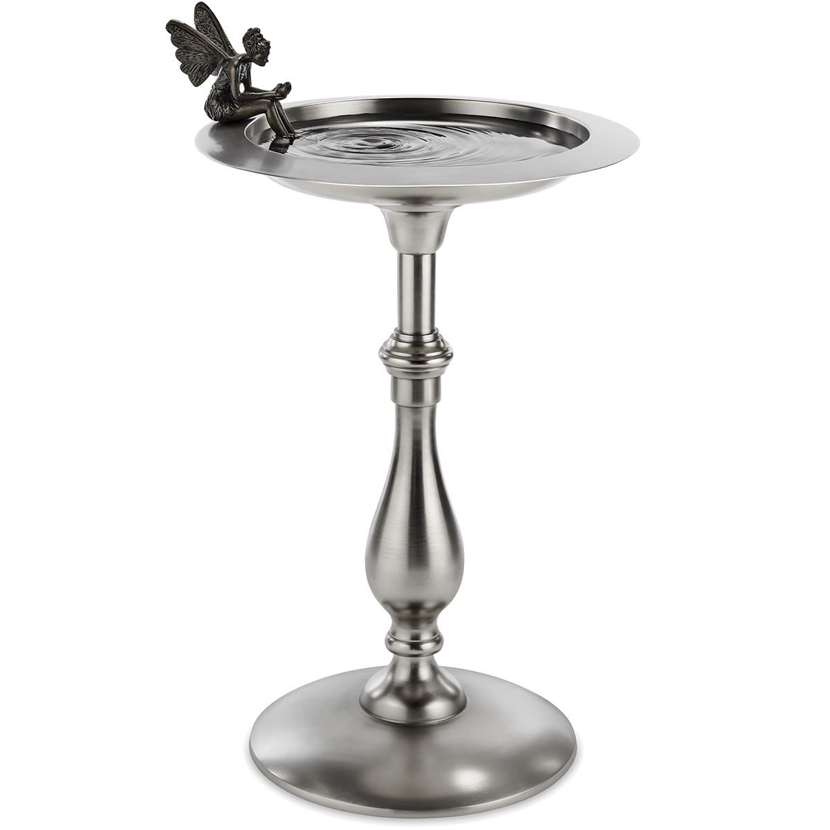 Elegant Classic Pewter Bird Bath Pedestal with Fairy Statue - Outdoor Garden Decor for Birds & Wildlife - Perfect for Patio, Yard, or Backyard Sanctuary