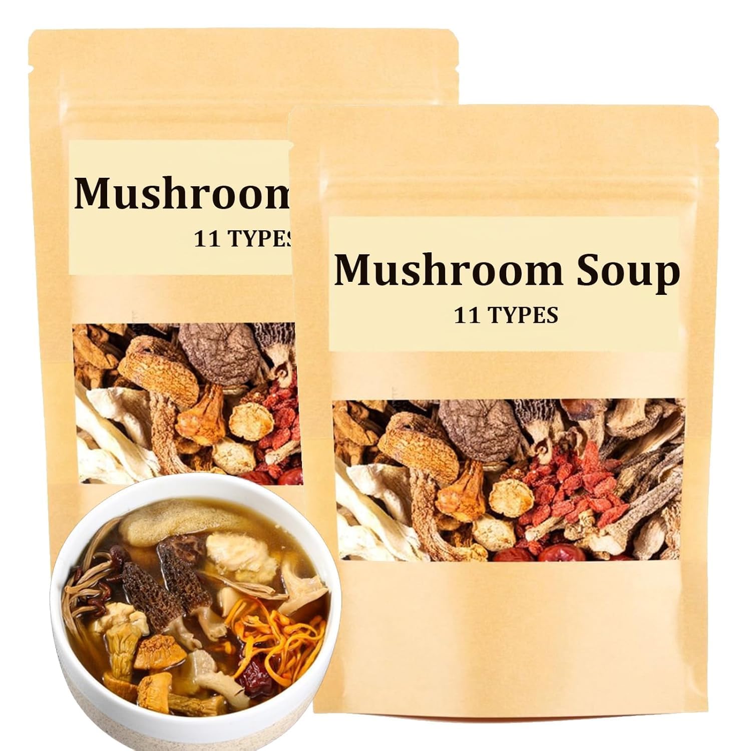 11 Types of Mushroom Soup Package - 2 Bags Premium Mushroom Soup Mix, Liver Nourishing Herbal Soup Set, Samgyetang Herbs Kit, Yunnan Soup Ingredients, Colorful Mushroom Blend - Perfect for Korean Ginseng Chicken Soup & Healthy Asian Cooking
