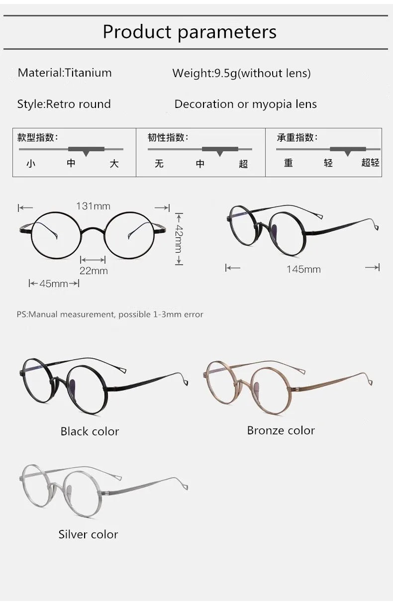 Aimee Unisex Full Rim Round Titanium Eyeglasses Frame - Lightweight Durable Glasses for Men & Women - Perfect for Reading, Work, and Everyday Use