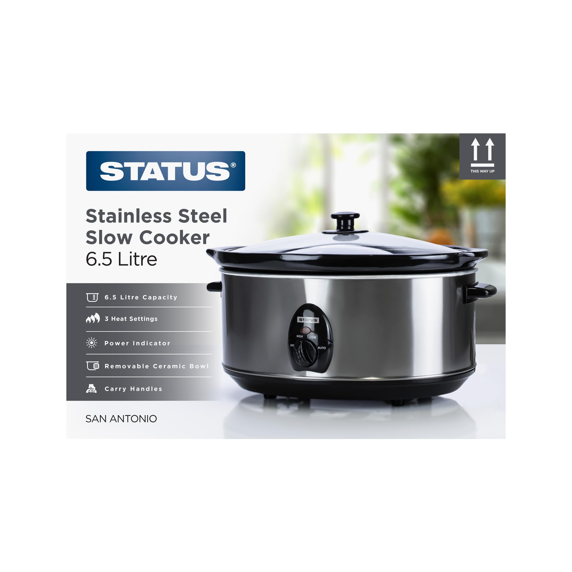 STATUS San Antonio 6.5L Oval Slow Cooker - 320W Stainless Steel Large Crock Pot - Perfect for Family Dinners, Potlucks & Holiday Meals