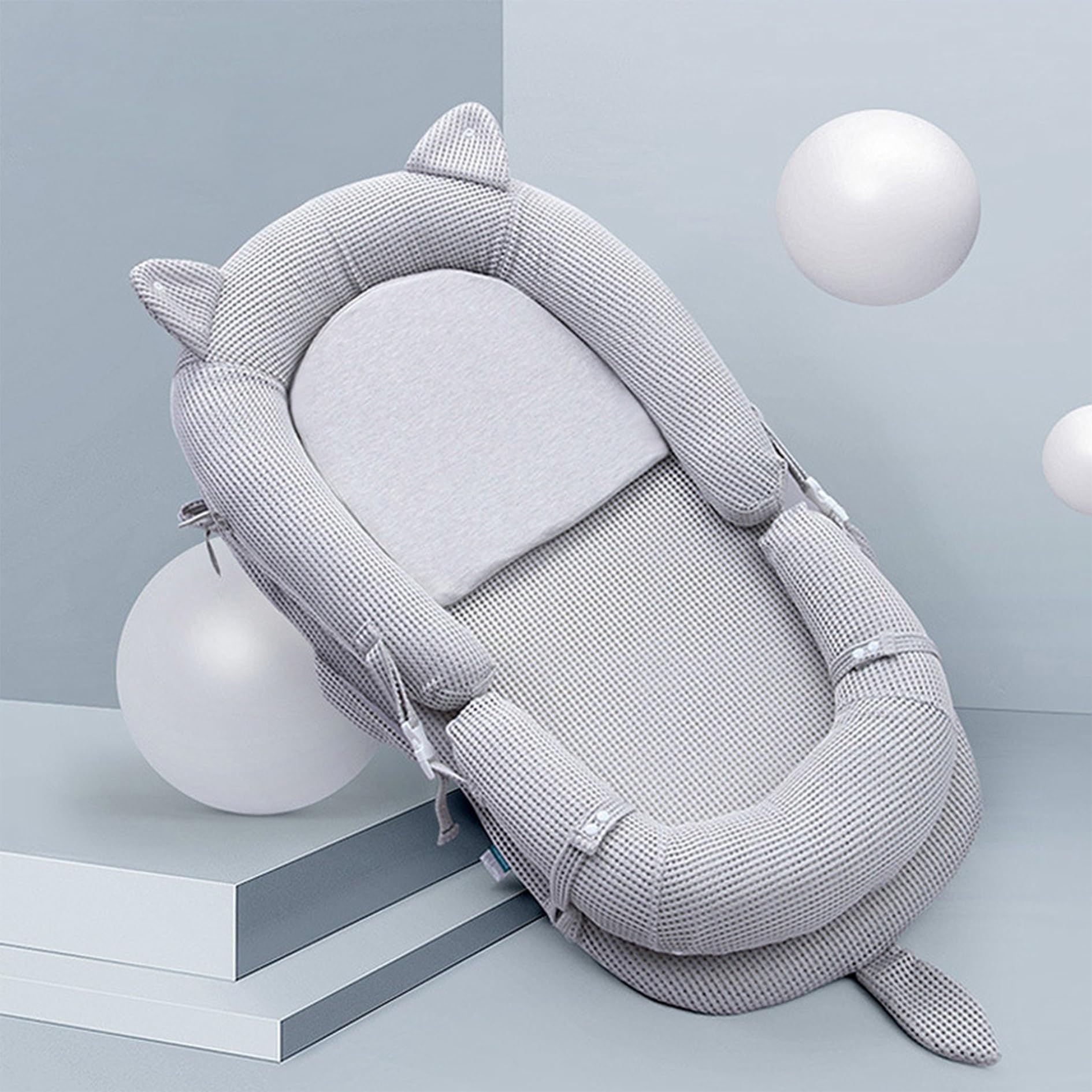 Breathable & Portable Baby Recliner - Foldable Newborn Bed for Infants 0-24 Months | Essential Baby Snuggle (Gray) | Perfect for Nursery, Travel & Co-Sleeping