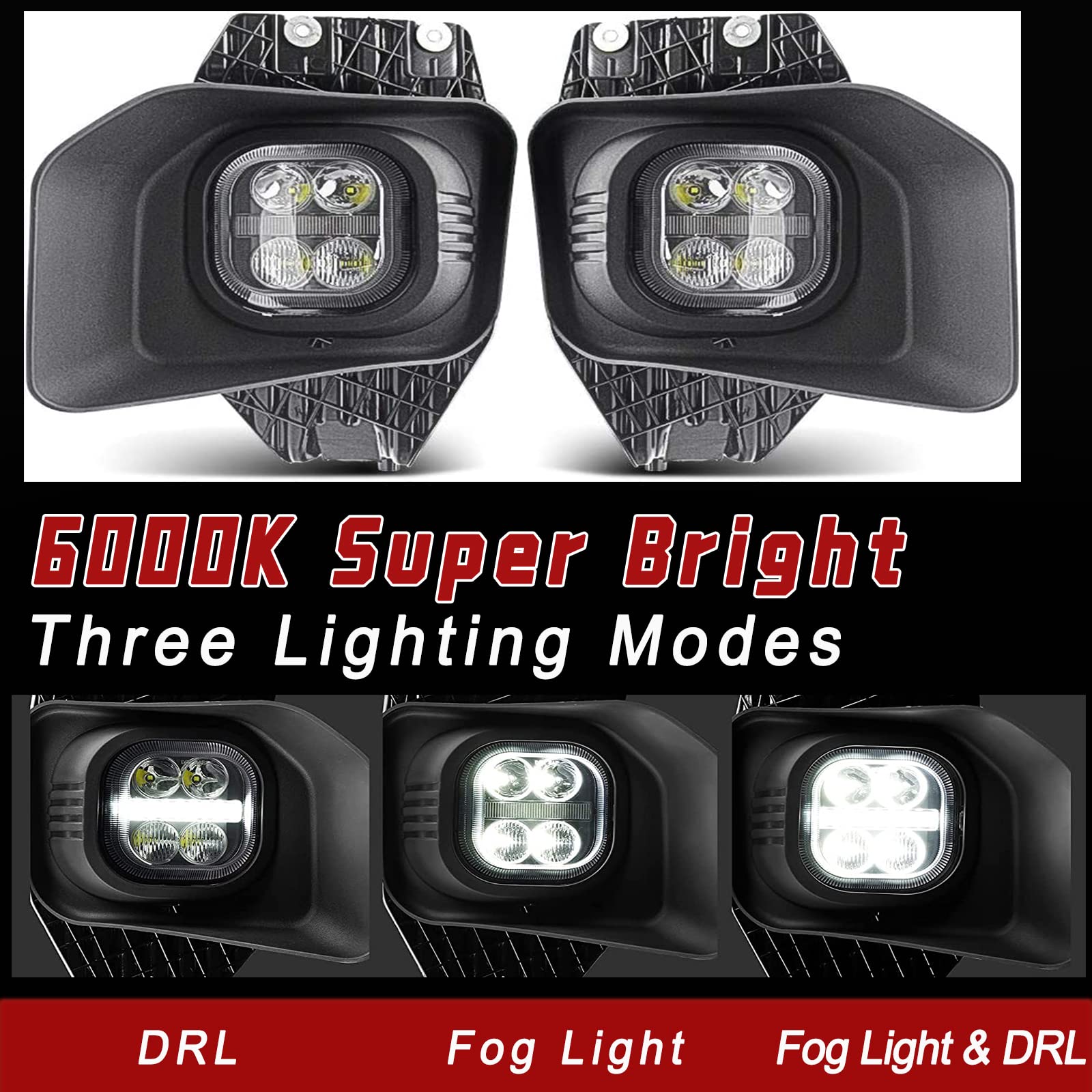 Tecoom LED Fog Lights with Daytime Running Lights Kit - Compatible with Ford F-250 F-350 F-450 F-550 (2011-2016 Models) - High Visibility for Off-Road, Night Driving & Bad Weather Conditions