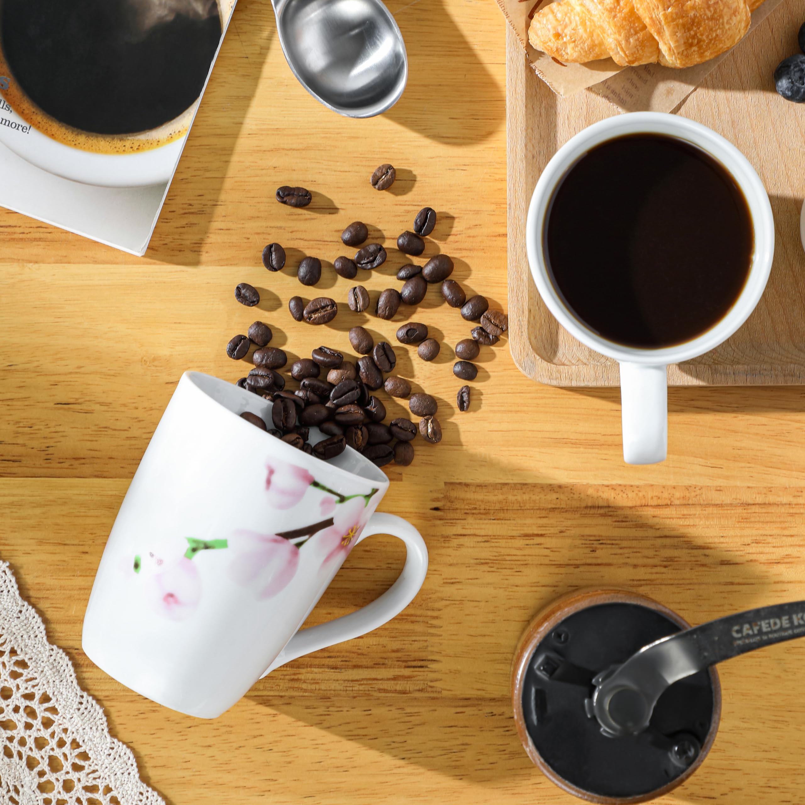 VEWEET 11oz Ceramic Coffee Mugs Set of 6 - Floral Design Handle Cups for Tea, Hot Chocolate & Cappuccino - Microwave & Dishwasher Safe - Perfect for Home, Office & Gifts (ANNIE Series)
