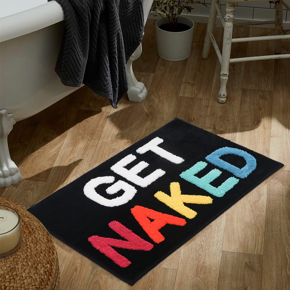 Non-Slip Absorbent Bath Mat - Funny Get Naked Bathroom Rug for Tub & Shower, Machine Washable, 32