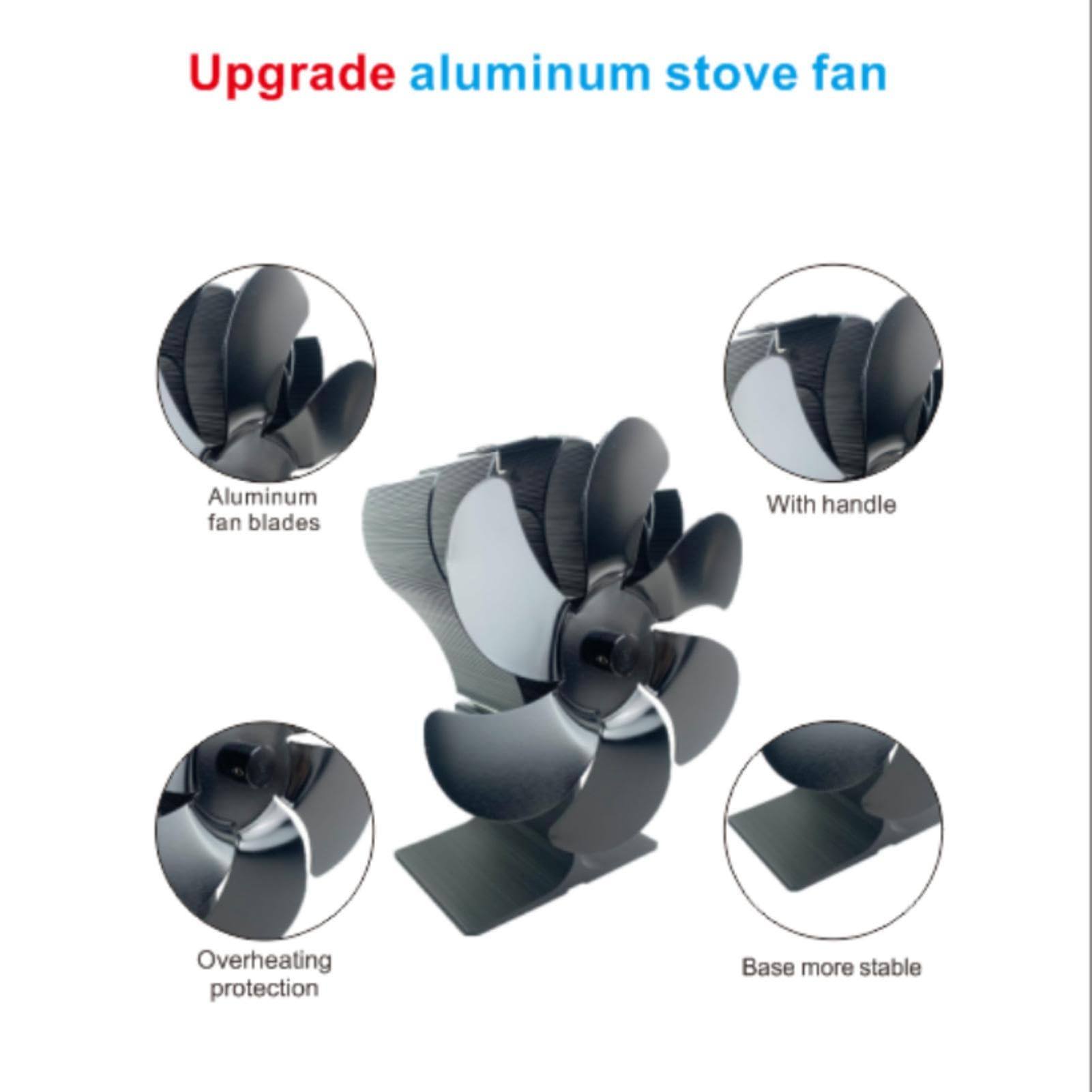 Heat Powered Fireplace Fan - 6 Blade Aluminum Stove Fan for Wood Burning & Heaters | Quiet, Non-Electric with Round Handle | Efficient Warm Air Circulation for Cozy Home, Cabin & Winter Heating
