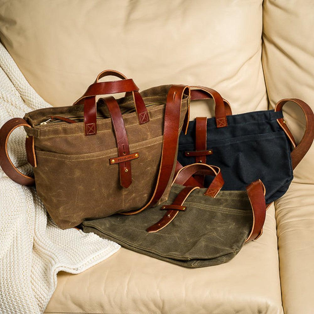 Durable Waxed Canvas Peg and Awl Tote Bag - Waterproof & Stylish Carryall for Work, Travel, and Everyday Use