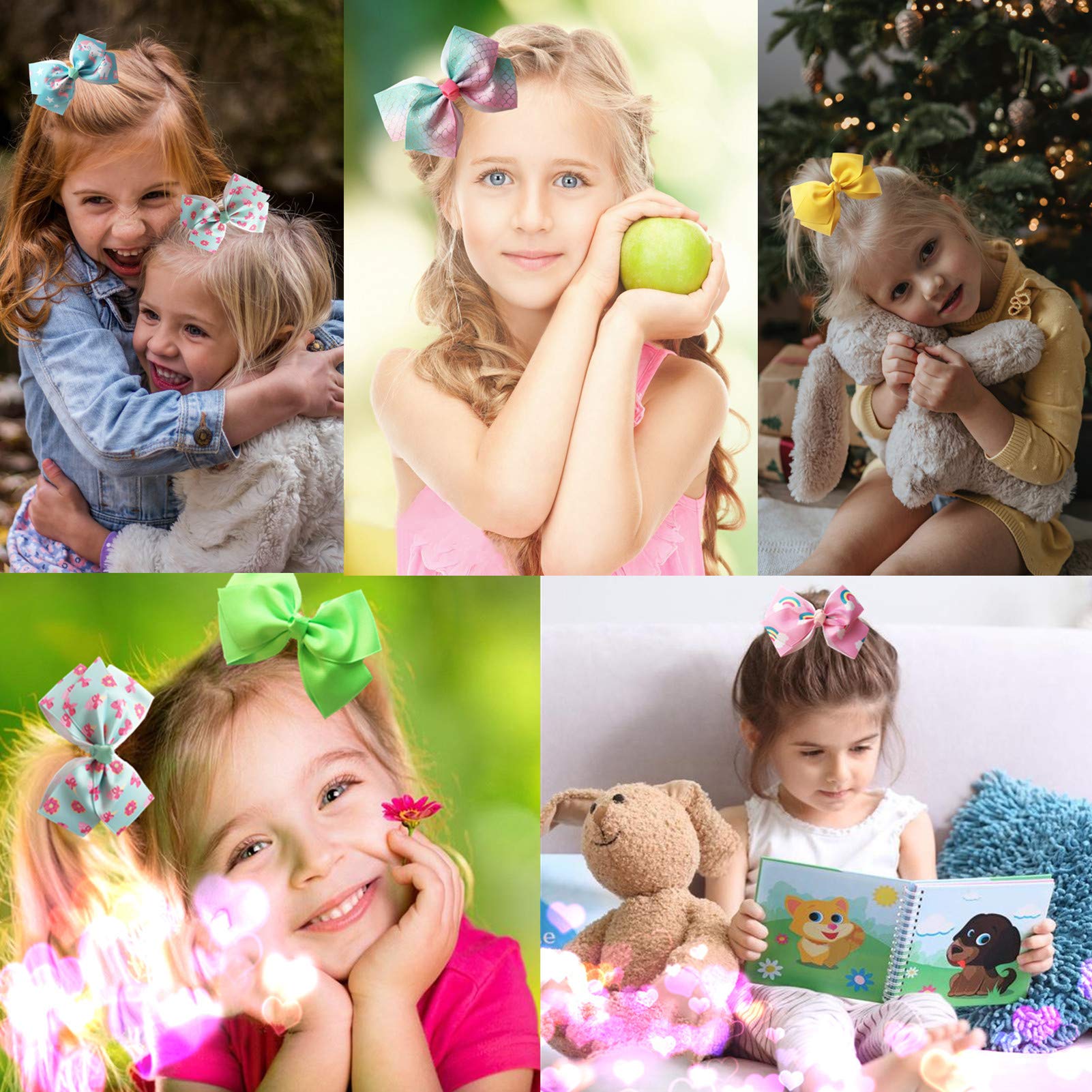 5 Inch Grosgrain Ribbon Hair Bows for Girls - 18 Color Pack of Hair Clips & Hair Accessories - Perfect for School, Parties, and Everyday Style