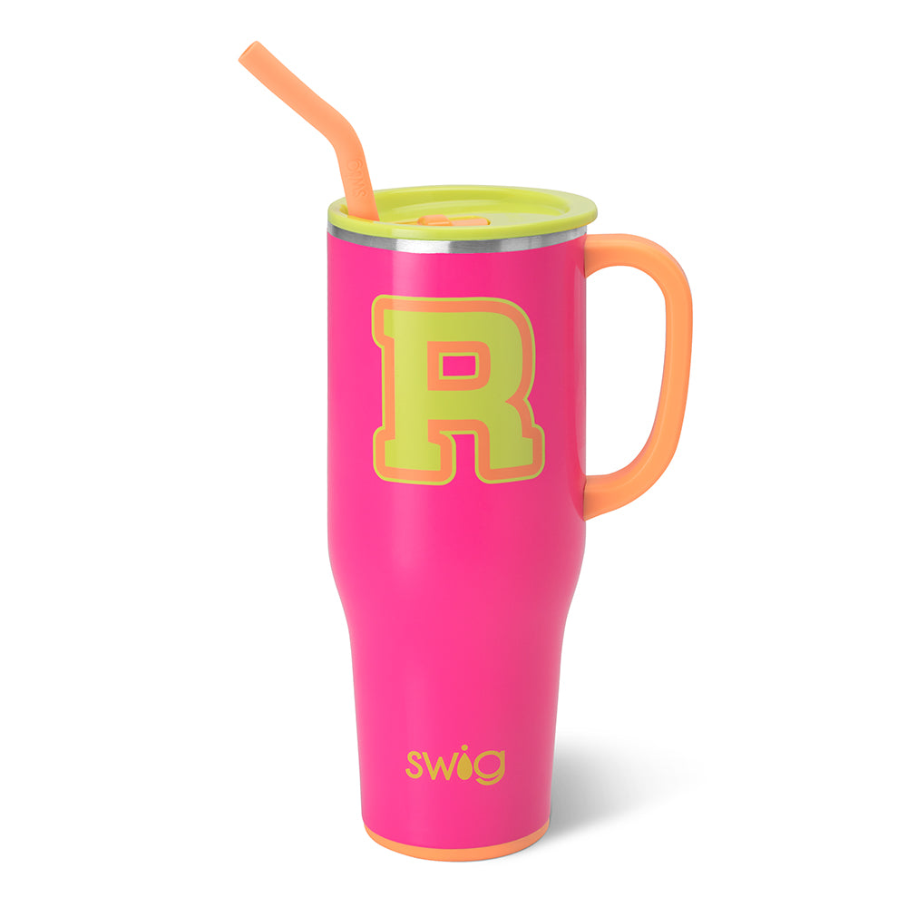 Tutti Frutti Initial R Mega Mug 40oz - Large Insulated Stainless Steel Tumbler with Lid & Straw - Perfect for Coffee, Tea, Smoothies - Great Gift for Birthdays, Holidays & Office Use