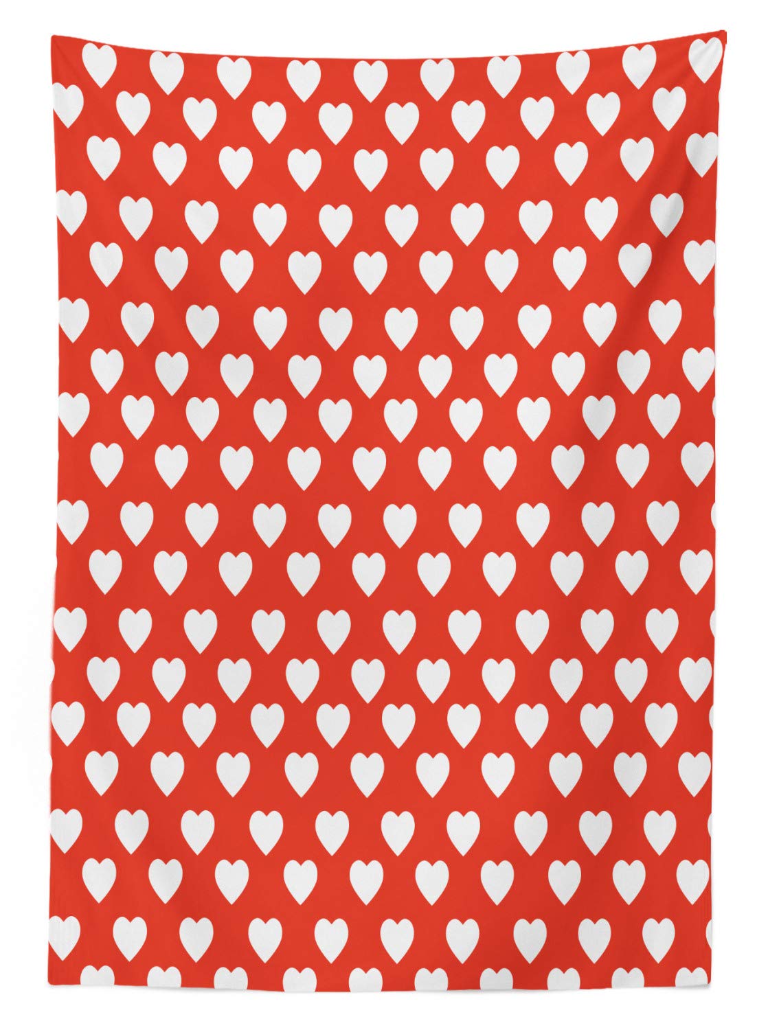 Ambesonne Valentine's Day Tablecloth - Romantic White Hearts on Vibrant Red Background, Washable Picnic Table Cover 58x104 Inches - Perfect for Outdoor Dates, Anniversary Dinners & Couples' Romantic Decor