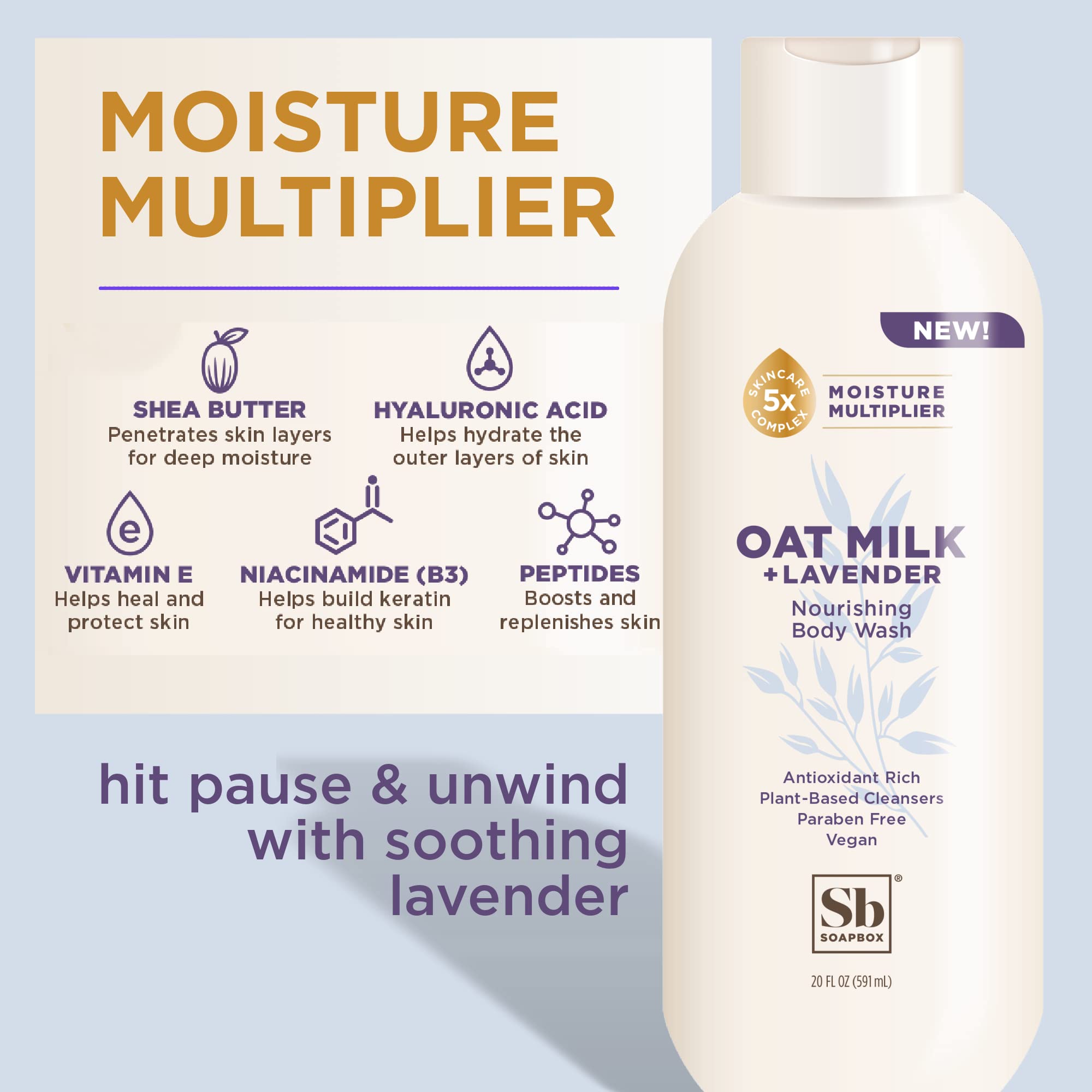 Soapbox Moisturizing Hand Soap, Biotin Shampoo & Conditioner Set, Oat Milk Lavender Body Wash with Almond Lotion - Hydrating Skincare Combo Pack for Dry Skin Care & Relaxing Bath Time