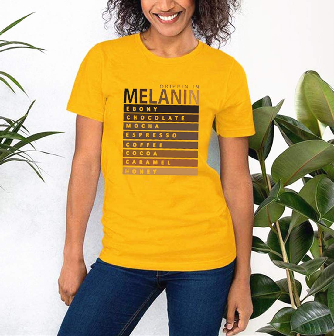 Afro Women's Funny Drippin in Melanin T-Shirt - Black Queen Graphic Tee with Letter Print - Short Sleeve Cotton Top for Casual Wear & Black Pride Events