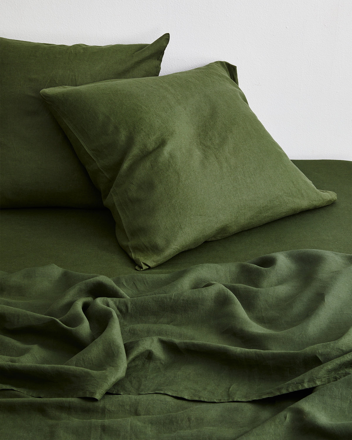 100% French Flax Linen European Pillowcases Set of 2 - Olive Green Luxury Bedding for Home & Hotel Use