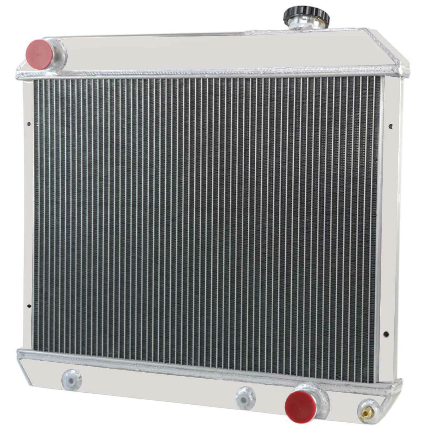 4 Row Aluminum Radiator Shroud with Cooling Fans & Relay Kit - Compatible with 1963-1966 Chevy C10 C20 C30 K10 K20 Pickup/Suburban & 1961-1966 Pontiac Catalina/Bonneville/Grand Prix/Star Chief - Heavy Duty Cooling Upgrade for Hot Rods, Classic Trucks & Restoration Projects