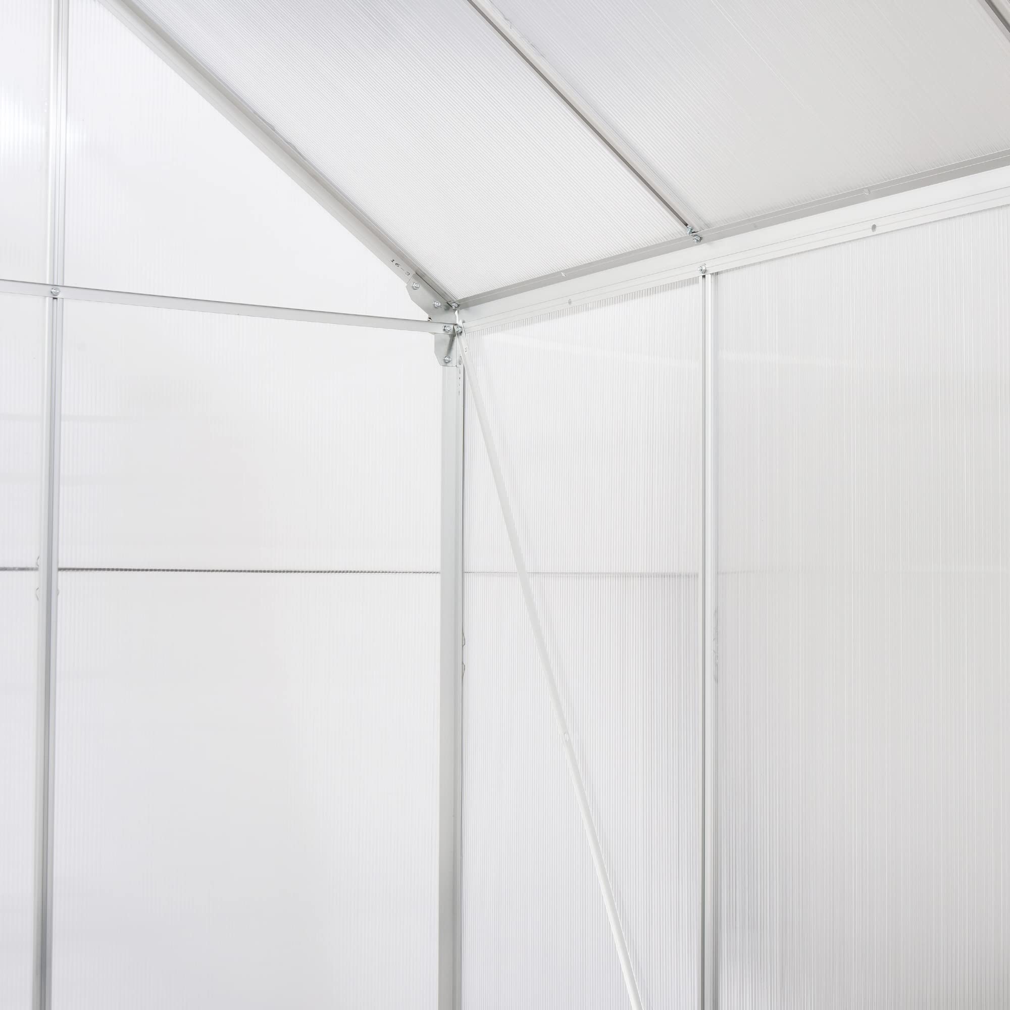 Outsunny 6x6 FT Walk-in Greenhouse Kit with Polycarbonate Panels & Aluminum Frame - Sliding Door & Roof Vent for Gardening, Plant Growing - Perfect for Backyard, Patio, or Balcony Use