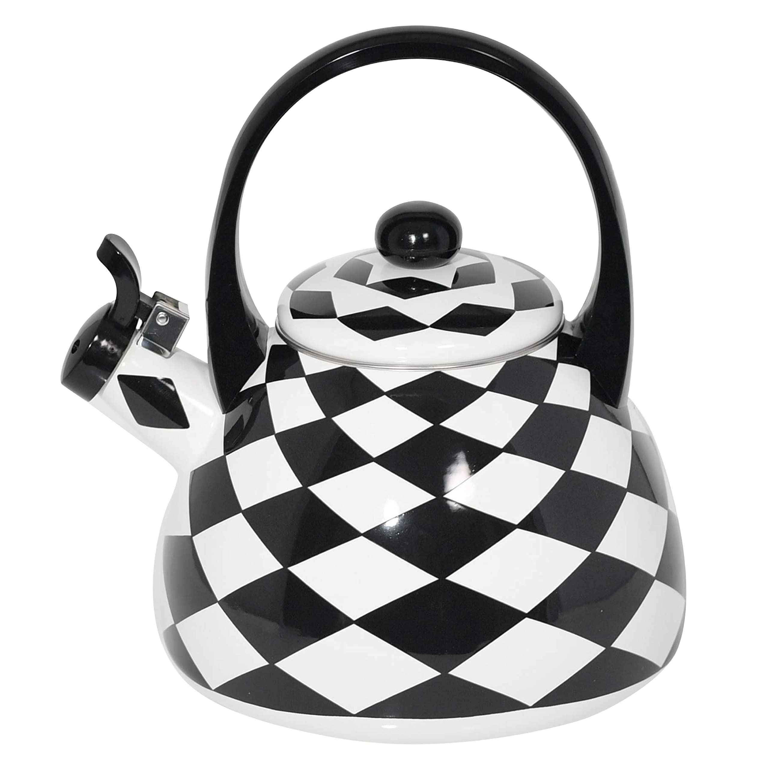 HOME-X Black Checkered Whistling Tea Kettle with Cute Animal Design - Vintage Style Stovetop Teapot for Tea Lovers - Perfect Kitchen Accessory & Home Decor for Cozy Afternoon Tea Time