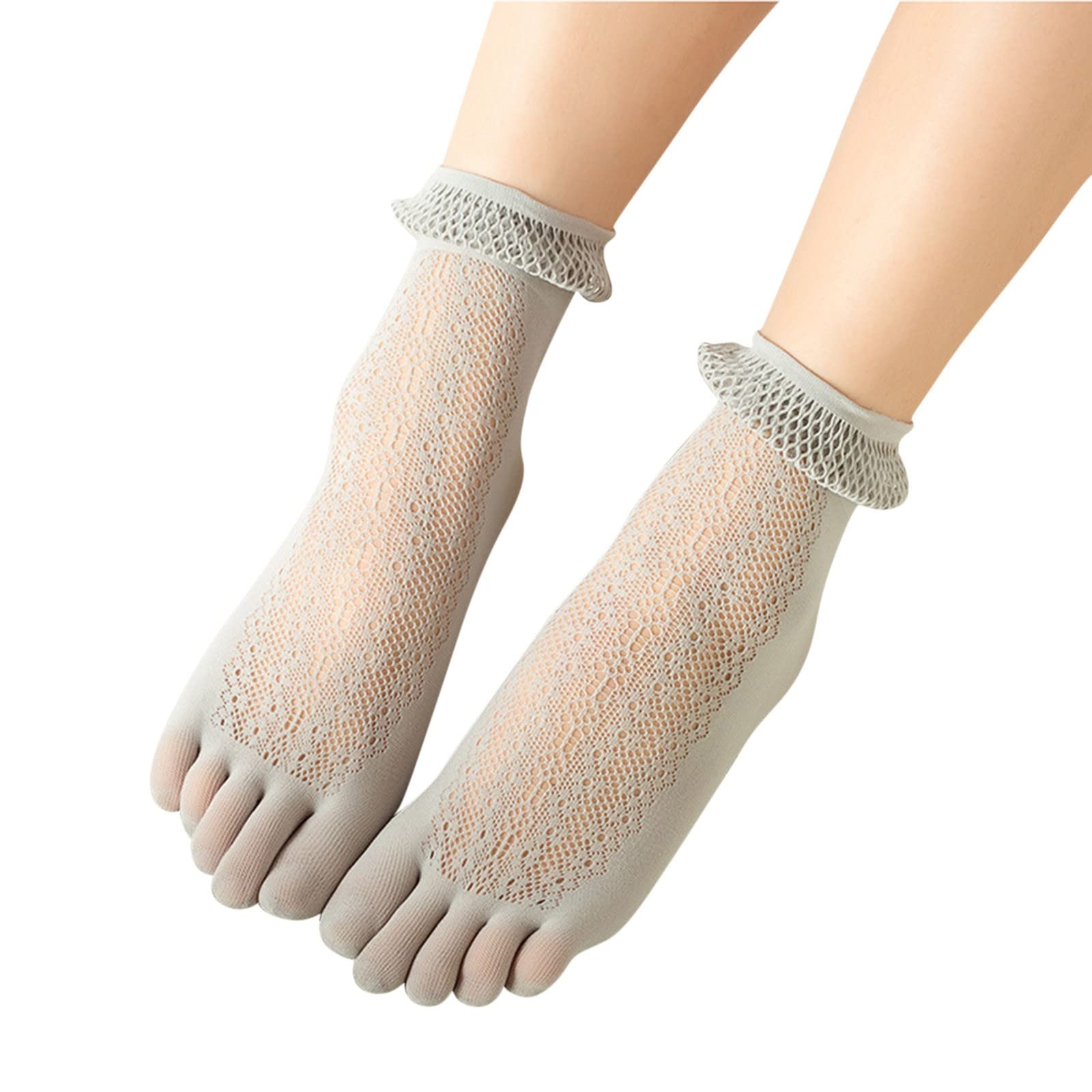 3 Pairs Women's Cotton Lace Mesh Socks - Breathable Hollow Ruffle Design with Non-Slip Toe Grip - Black Solid Color Casual Socks for Daily Wear, Workout, and Home Comfort