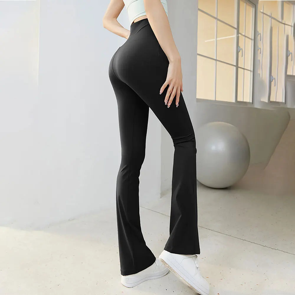 Women's High Waist Flared Yoga Pants - Black Wide Leg Gym Leggings for Fitness, Sports & Latin Dance | Comfortable Workout & Dance Trousers (2024 Collection)