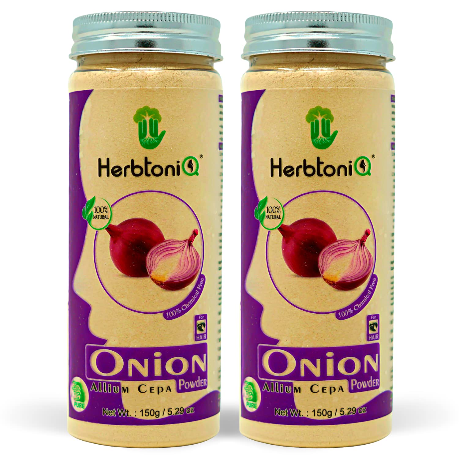 HerbtoniQ 100% Natural Onion Powder for Dandruff & Hair Fall Control - Hair Growth Treatment & Scalp Care (300g, Pack of 2) - Perfect for DIY Hair Masks, Shampoo Booster & Natural Hair Regimen