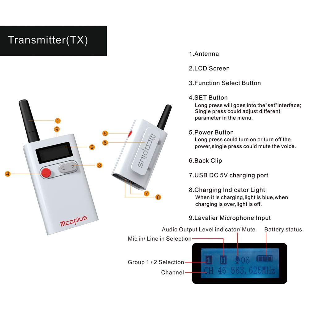 Mcoplus 48-Channel Wireless Lavalier Microphone System with Noise Reduction - 1 Receiver, 1 Transmitter & Lapel Mic for Camera, Phone, Interview (164ft Range) - Perfect for YouTube Videos, Podcasting, Live Streaming & Professional Interviews