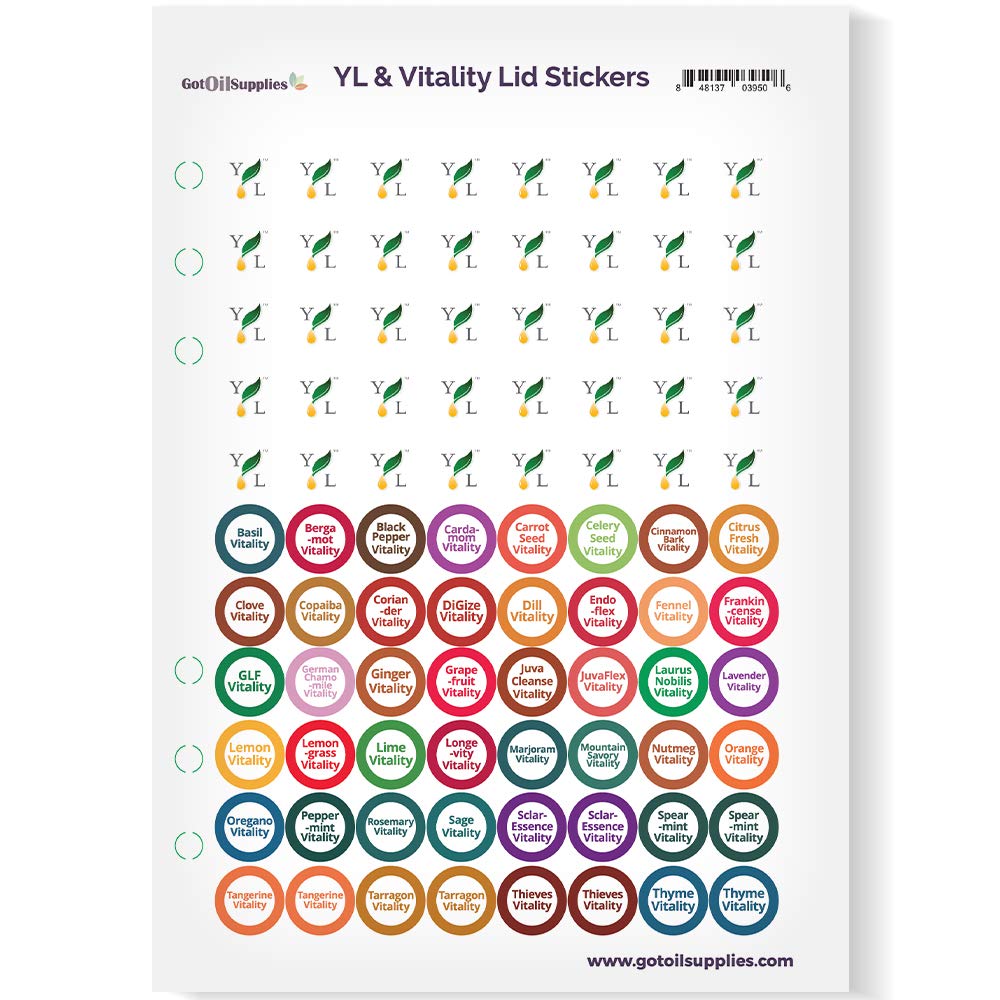 Young Living Essential Oil Bottle Cap Stickers - 7 Sheets (616 Labels) for Aromatherapy Containers | Waterproof & Durable Lid Stickers | Perfect for Organizing YL EO Bottles at Home, Spa or Yoga Studio