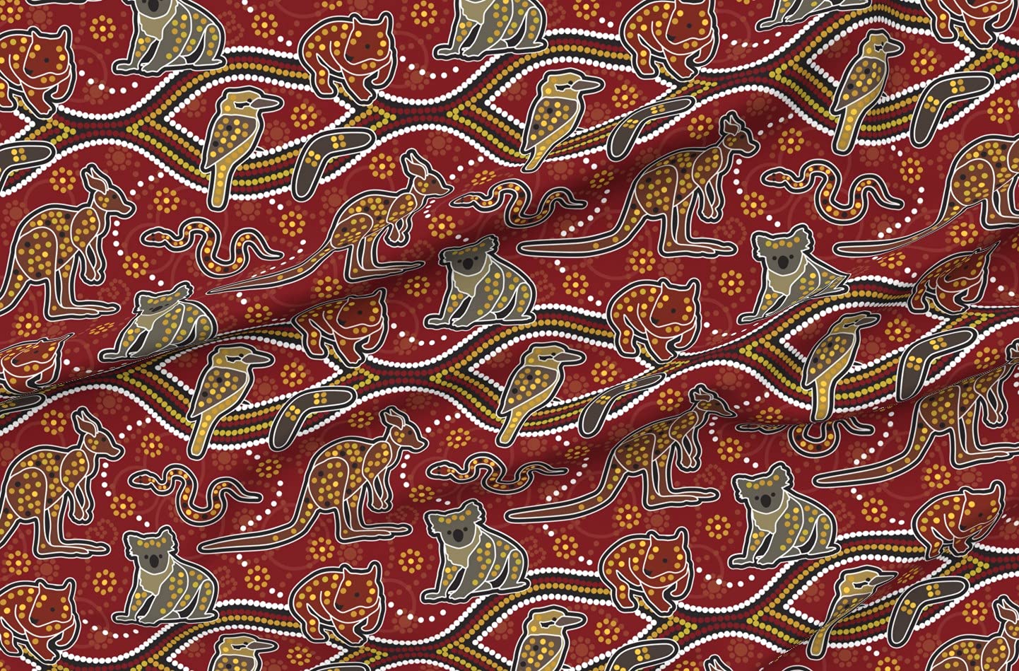 Aussie Kangaroo Wombat Printed Satin Fabric by The Yard - Premium Sewing Material for Apparel, Fashion, Blankets & Home Decor | Perfect for DIY Crafts, Quilting, and Upholstery Projects