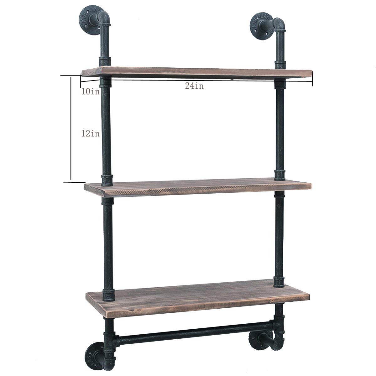 Industrial Pipe Shelf - Rustic Wall Shelf with Towel Bar, 24 Inch Bathroom Towel Rack, 3-Tier Wood Shelving Unit for Bathroom Storage | Perfect for Farmhouse Decor, Spa Organization & Small Space Solutions