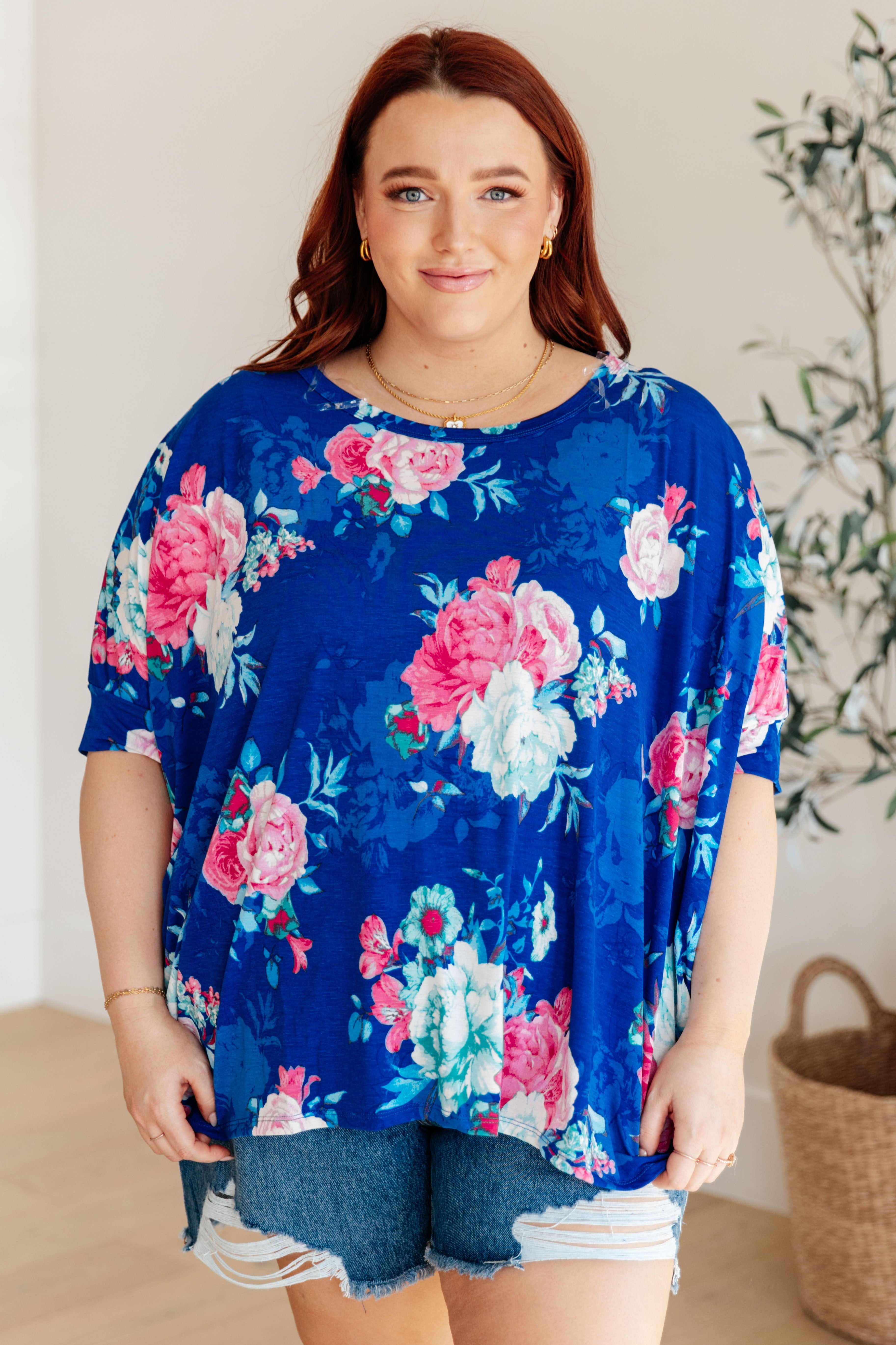 Dear Scarlett Royal & Pink Floral Essential Blouse - Elegant Women's Top for Work, Date Night & Special Occasions