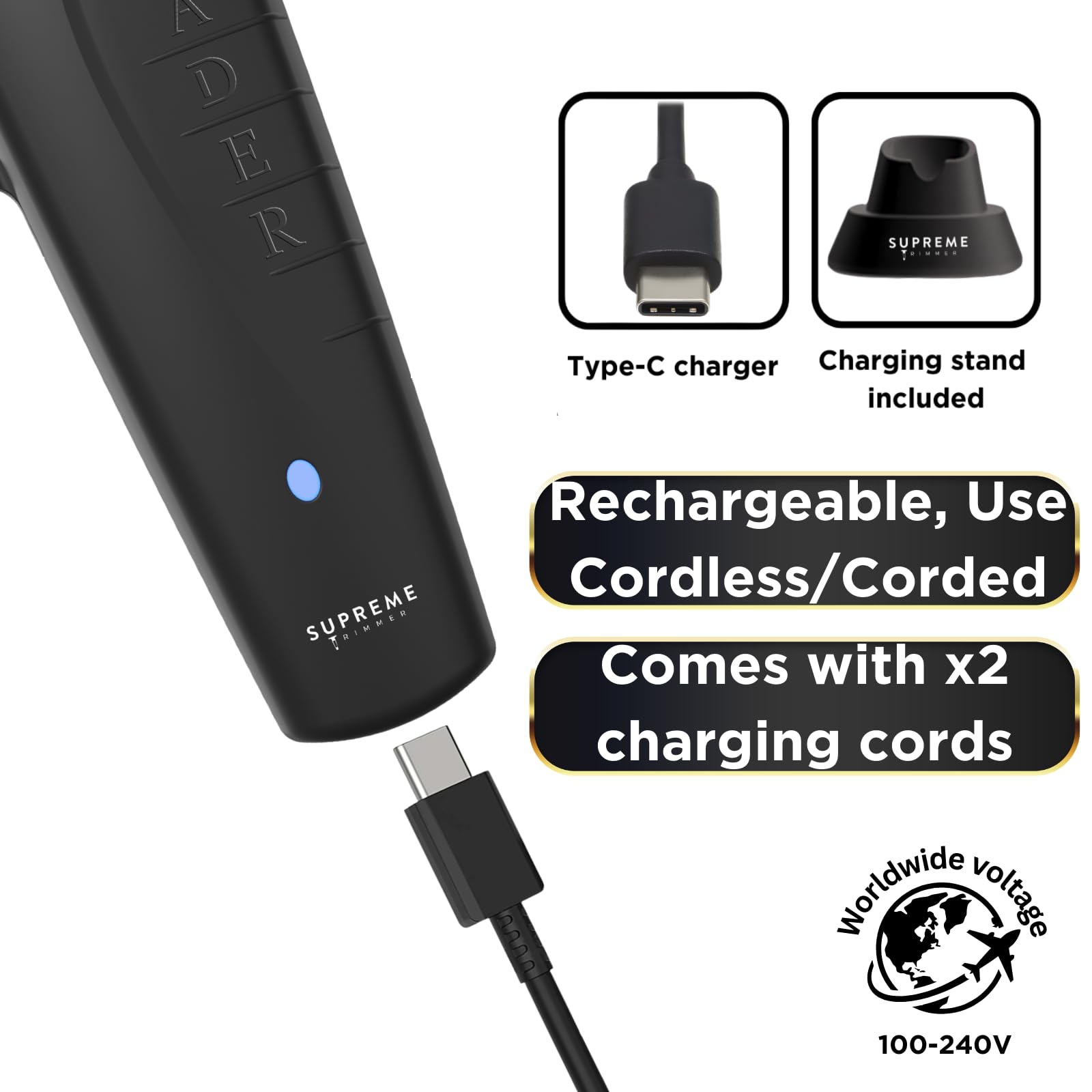 Supreme Trimmer Vader ST3778 - Professional Cordless Hair Clippers for Men | DLC T-Blade Beard & Hair Trimmer with 210 Min Runtime | Perfect for Home Barbering, Beard Grooming & Personal Styling (Black)