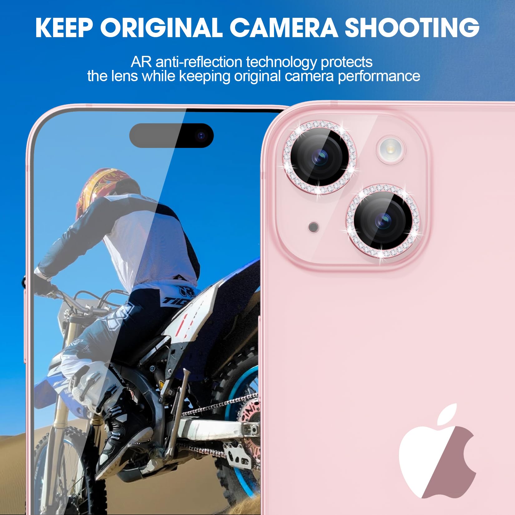 Xfilm iPhone 15/15 Plus Camera Lens Protector - 9H Hardness Scratchproof Metal Diamond Ring Cover | Stylish Bling Accessory | Case Friendly (Pink Diamond) | Perfect for Daily Use, Travel & Photography Protection