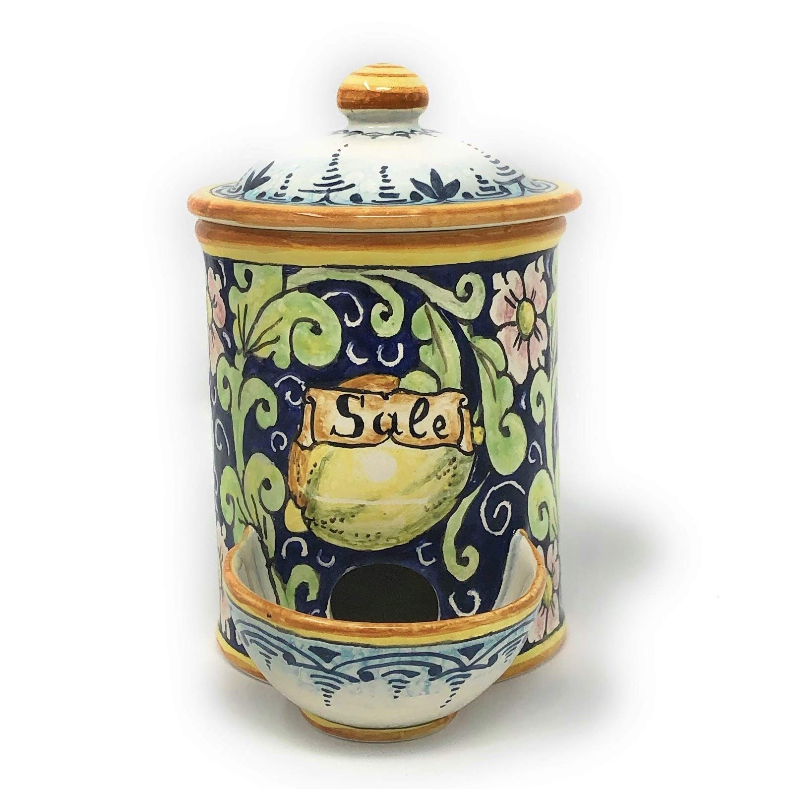 Hand-Painted Italian Ceramic Salt Jar - CERAMICHE D'ARTE PARRINI Tuscan Art Pottery, Made in Italy | Perfect for Kitchen, Dining Table & Gift Giving