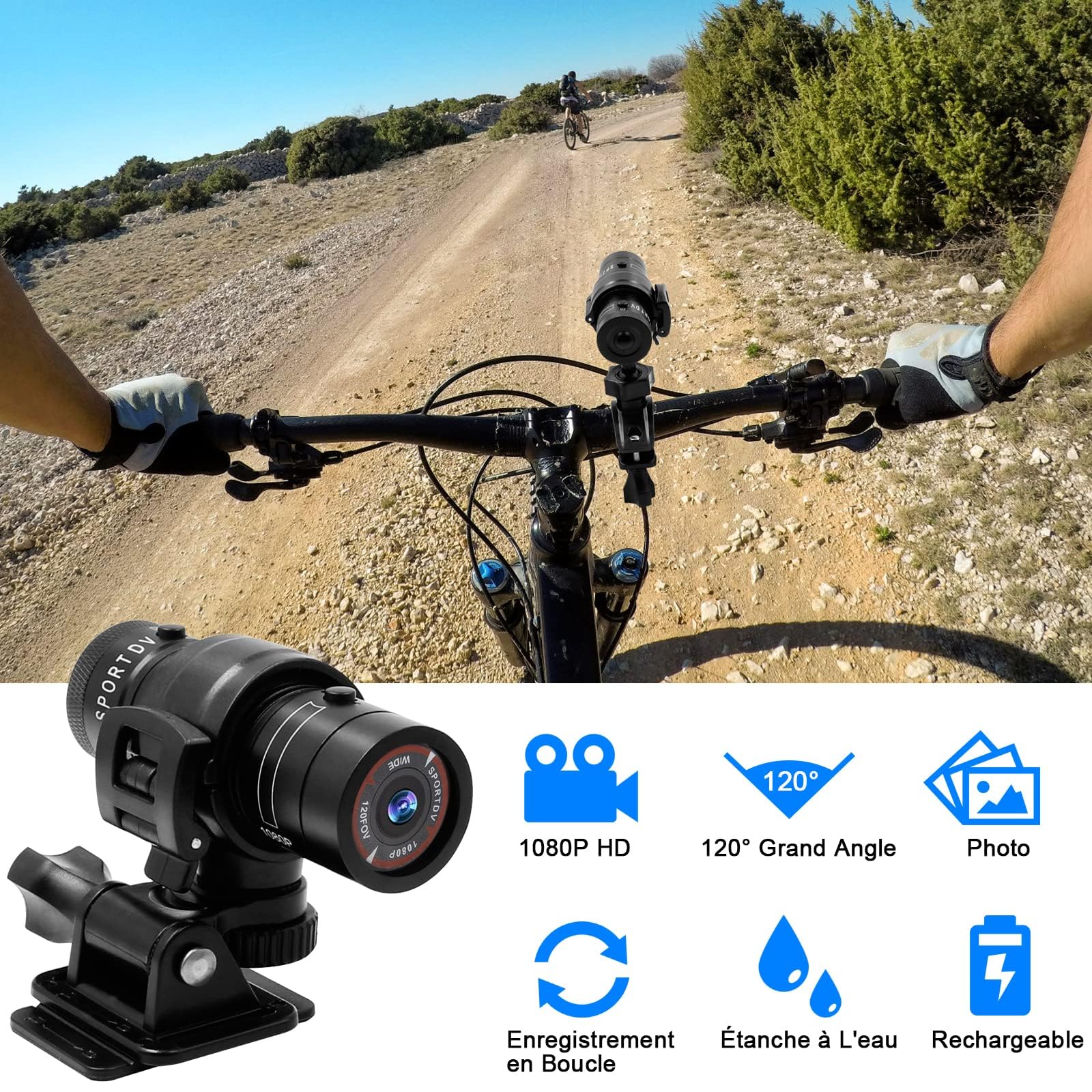 TANGMI Sports Camera 1080P HD Waterproof Action Camera, 120° Wide Angle Lens with Built-in Battery - Perfect for Cycling, Motorcycle, Car & Outdoor Adventure Recording