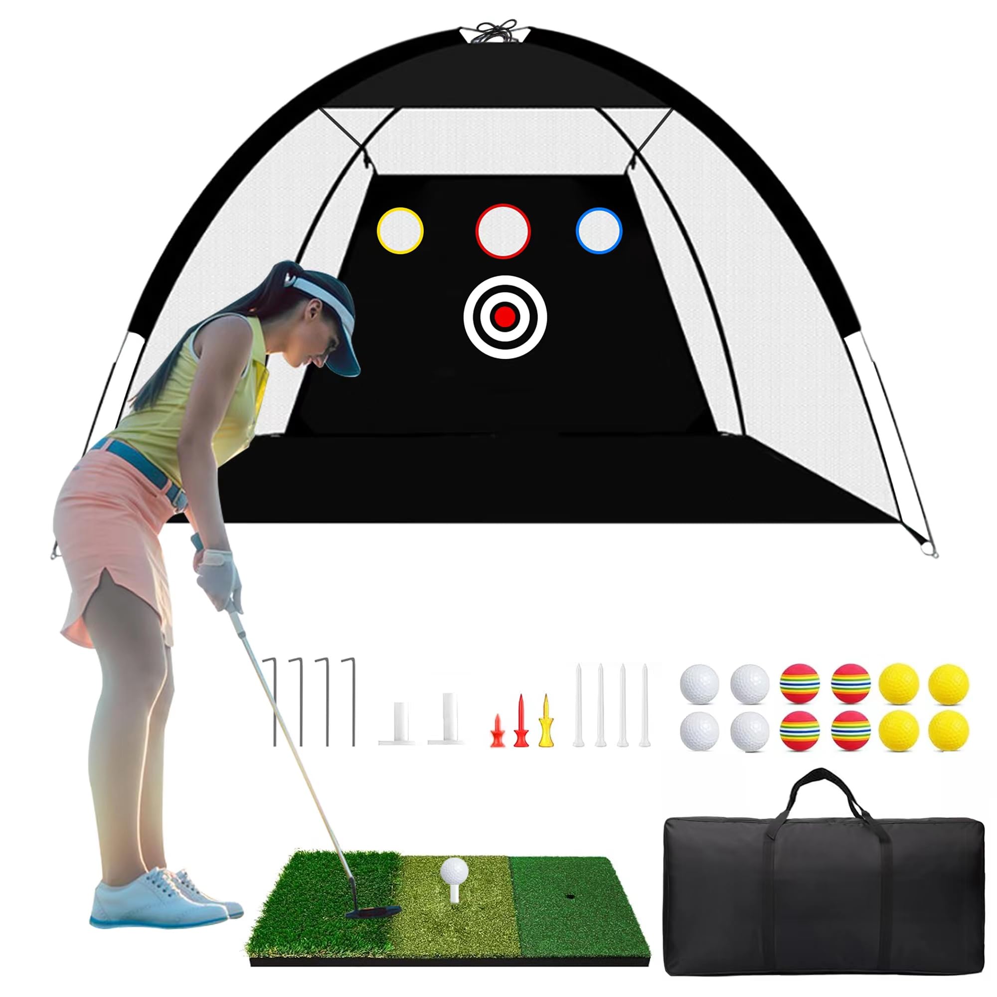 YenNeL Golf Practice Net - Portable Backyard & Garage Driving Range with One Key Pull Expansion, Target Attachment & Frame - Indoor/Outdoor Golf Training Aid for Home, Yard & Club Use