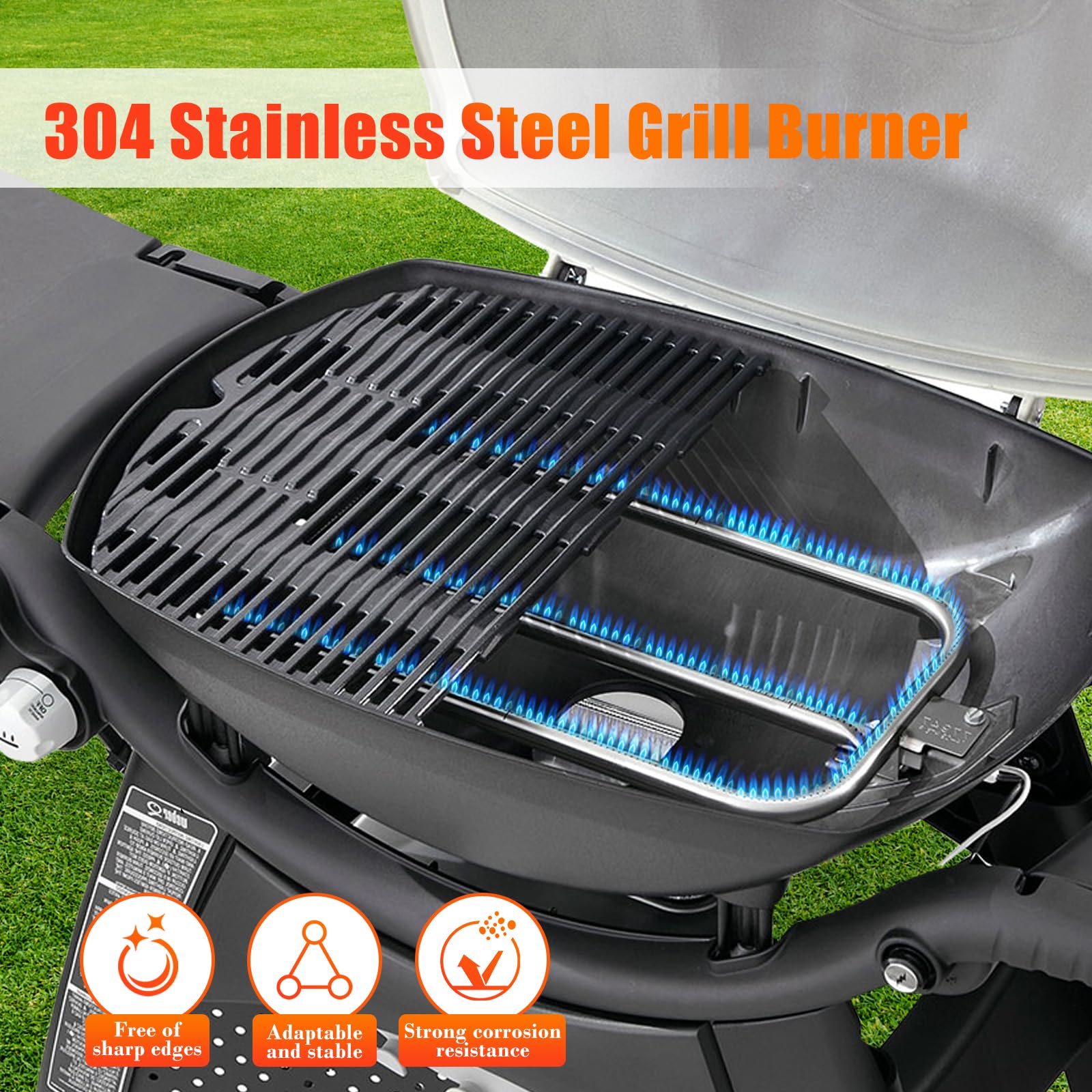 Hisencn 65032 Stainless Steel Grill Burner Tube Replacement for Weber Q3200, Q3000, Q320, Q300, 57060001, 404341, 586002 Gas Grills - Compatible with Weber Q Series 60036, 80385, 13122 - Perfect for Outdoor BBQ, Backyard Cooking & Camping Grilling