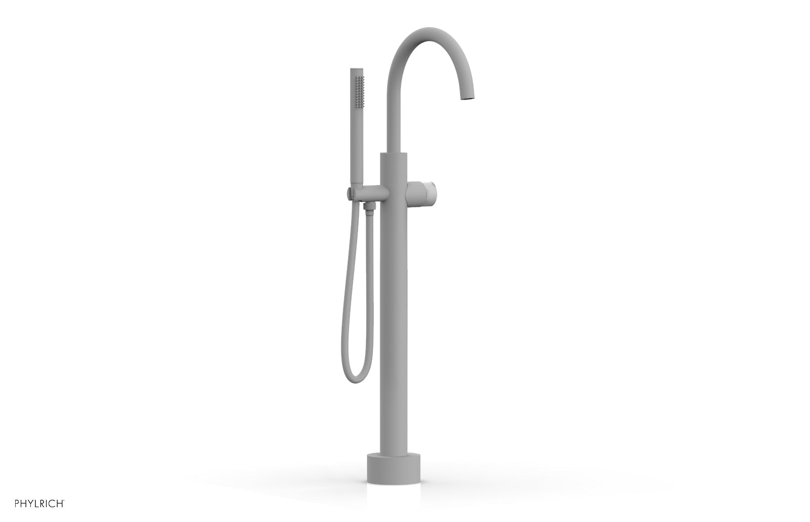 BASIC II Low Floor Mount Tub Filler with White Marble Handle & Hand Shower - 230 47 03 | Modern Bathroom Faucet for Luxury Spa Experience