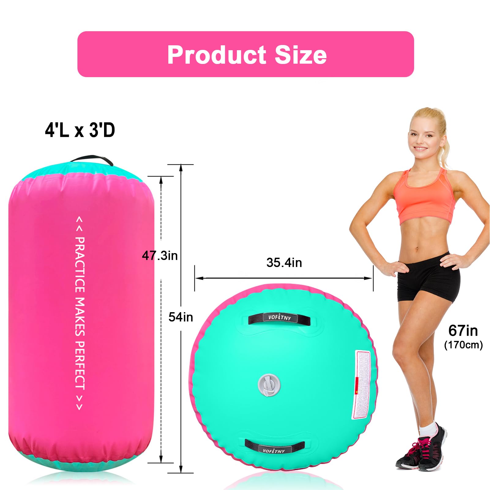 VOFiTNY Inflatable Gymnastics Air Mat - Tumbling Track with Air Barrel Octagon Mat & Pump - Perfect for Home, Gym, Kids Play & Cheerleading Practice