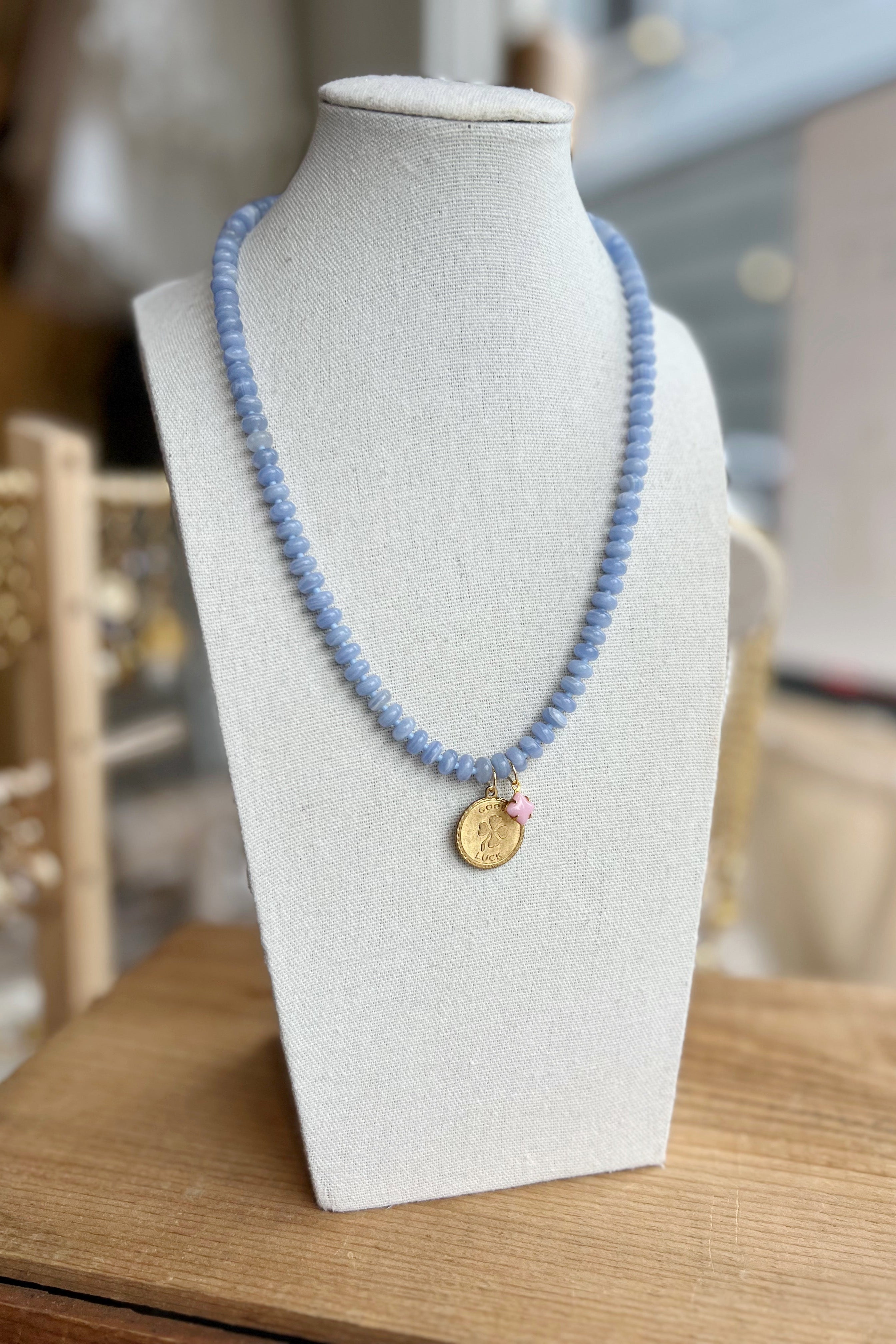 Blue Lace Agate Rondelle Strand Necklace - Elegant Beaded Jewelry for Women, Perfect for Weddings, Parties & Everyday Wear