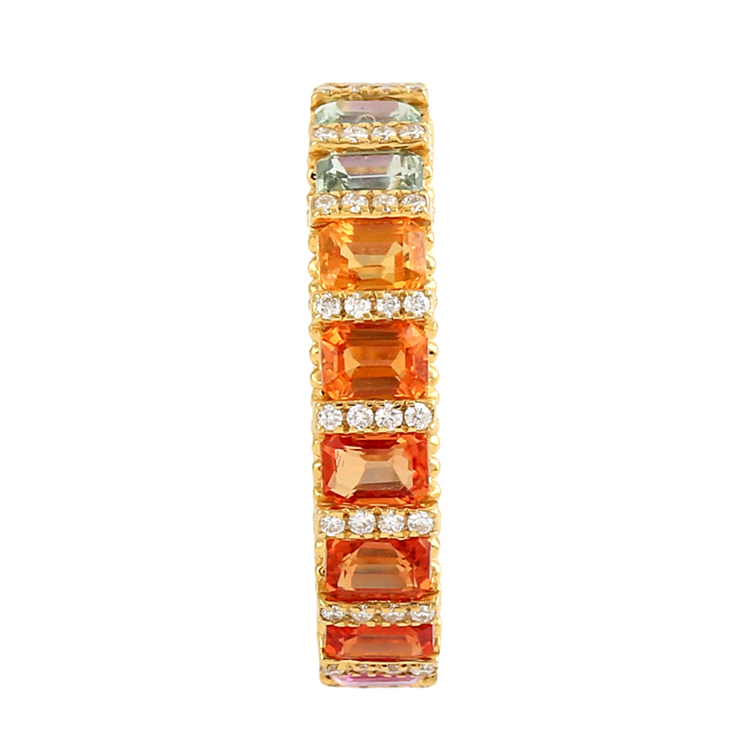 Emerald Cut Multi Sapphire Pave Diamond Eternity Band Ring in 14K Gold - Elegant Wedding, Anniversary & Engagement Jewelry Gift for Women