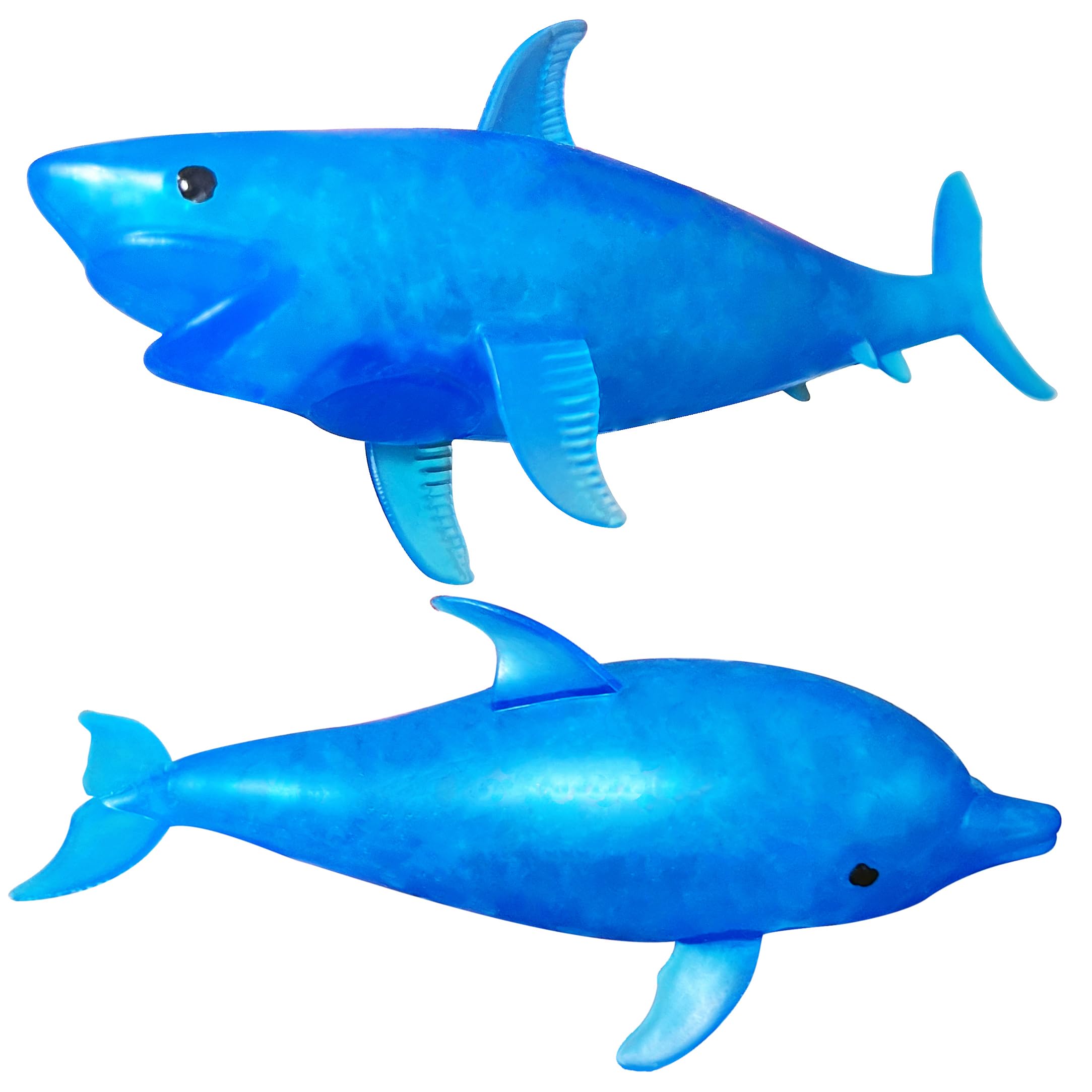 2 Pack Squishy Shark & Dolphin Stress Balls - Stretchy Sea Animal Squeeze Toys for Kids & Adults - Anxiety Relief & Sensory Fidget Toys - Perfect for Easter Basket Stuffers, Party Favors & Office Stress Relief