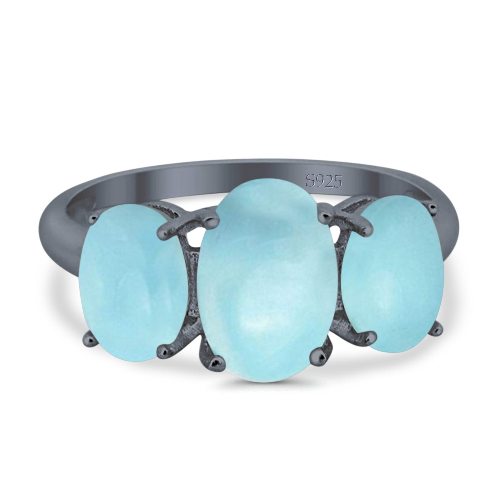 3 Stone Oval Created Opal Fashion Ring - 925 Sterling Silver Jewelry for Women, Elegant Gift for Birthday, Anniversary & Special Occasions