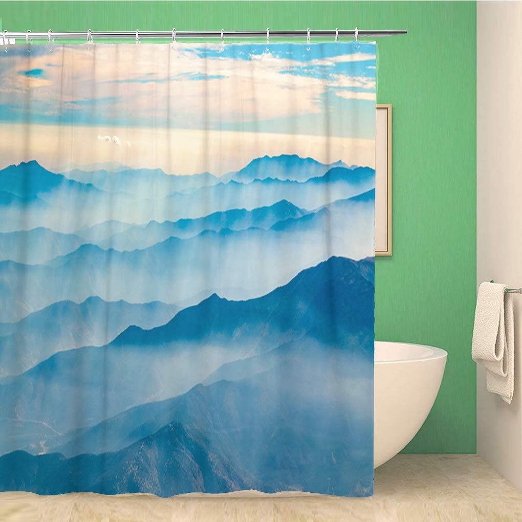 Awowee Waterproof Bath Shower Curtain Set with Hooks - 66x72 Inches Aerial Landscape Scene Window Plane View - Perfect for Modern Bathrooms & Spa-Like Showers
