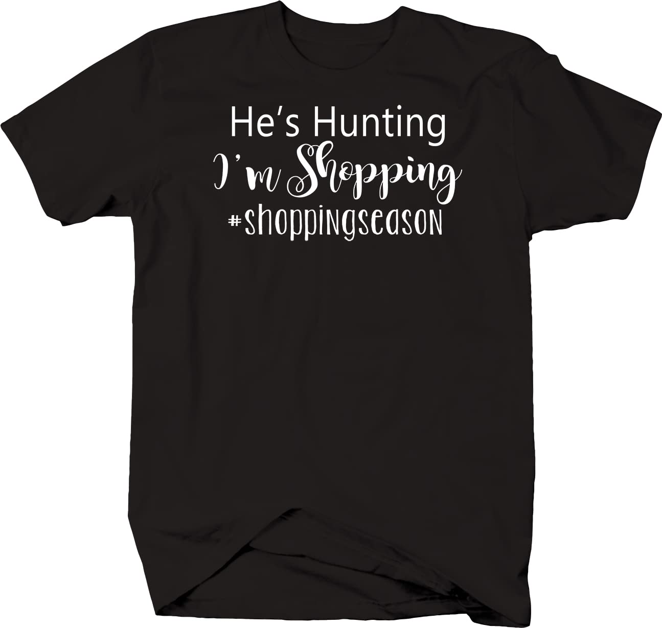Funny Hunting & Shopping Graphic Tee for Men - Black Cotton T-Shirt - Perfect for Outdoor Enthusiasts & Holiday Gifts